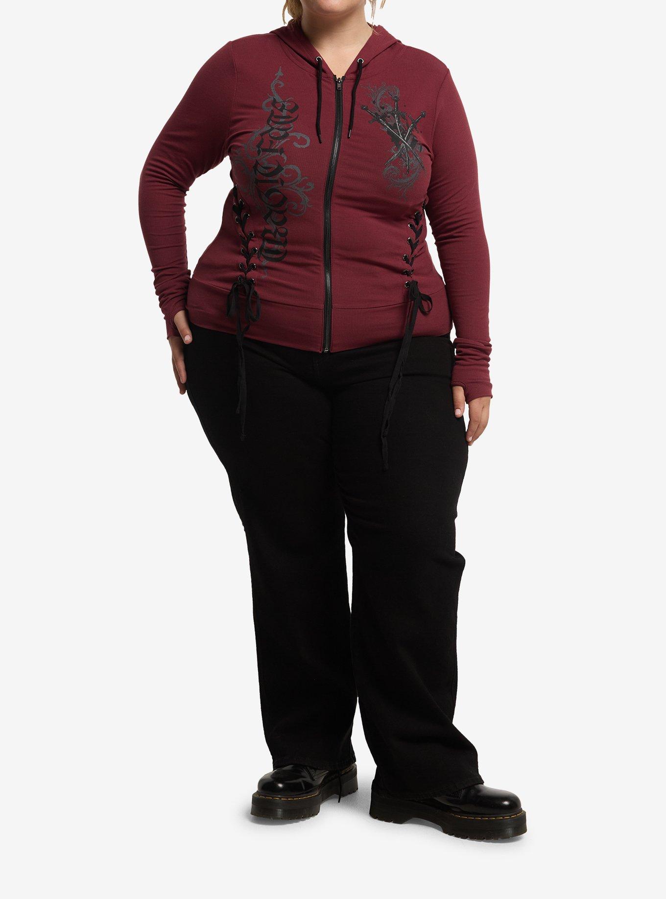 Social Collision Dagger Tragic Fate Ribbed Girls Fitted Hoodie Plus Size, MULTI, alternate - view 3