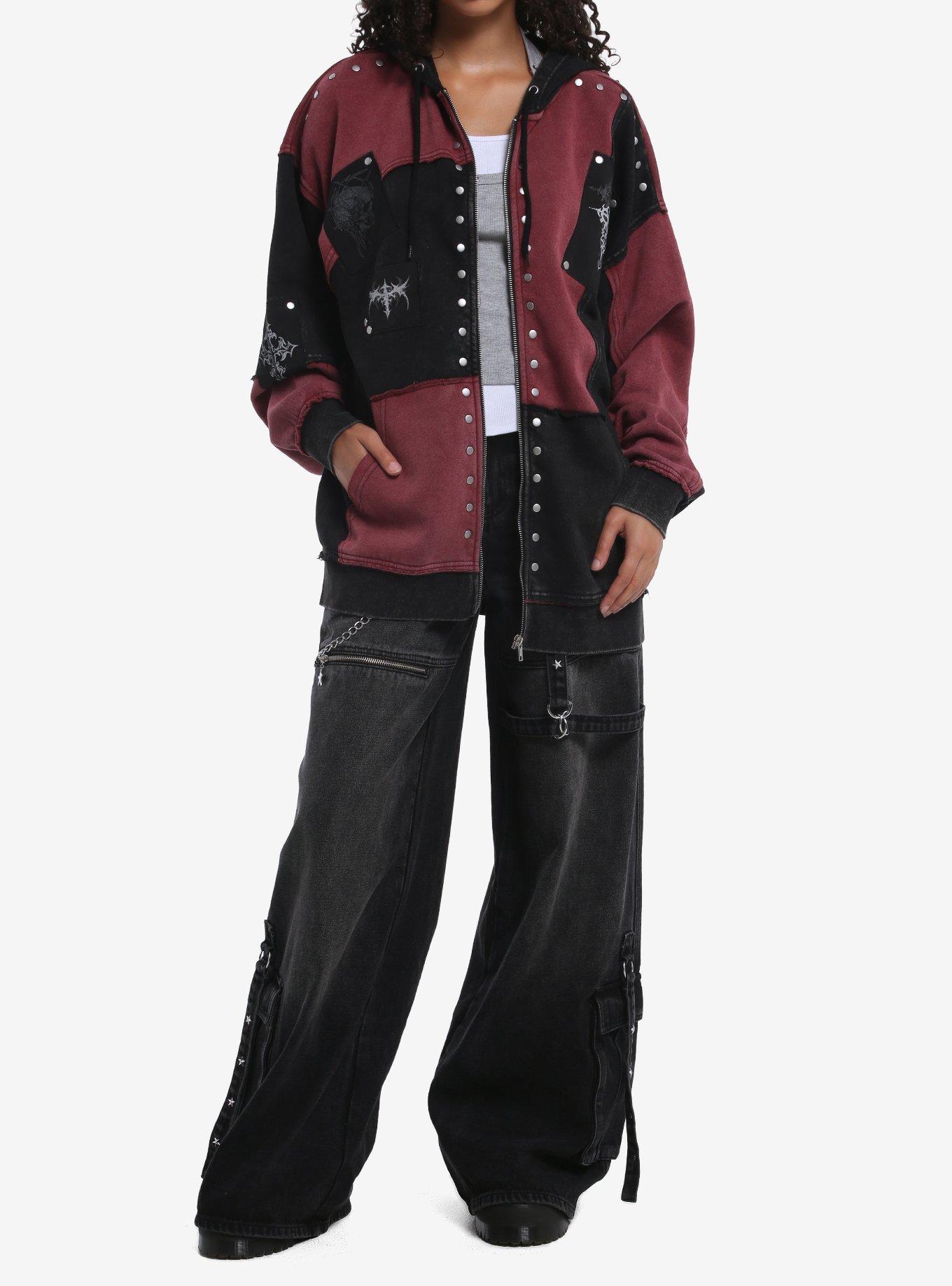 Social Collision Cyber Sigil Patchwork Stud Girls Hoodie, , hi-res