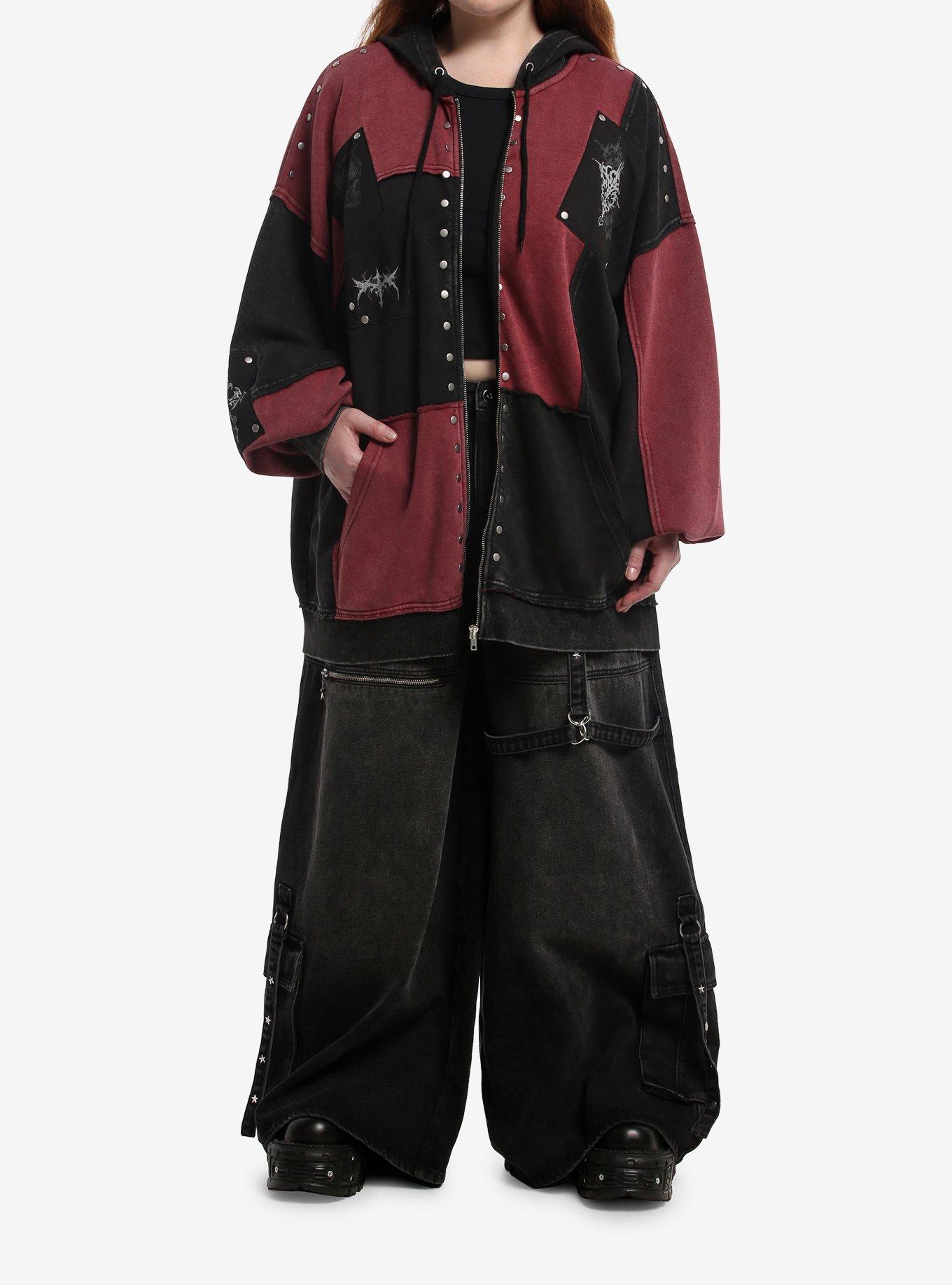 Social Collision Cyber Sigil Patchwork Stud Girls Hoodie Plus Size, MULTI, alternate - view 3