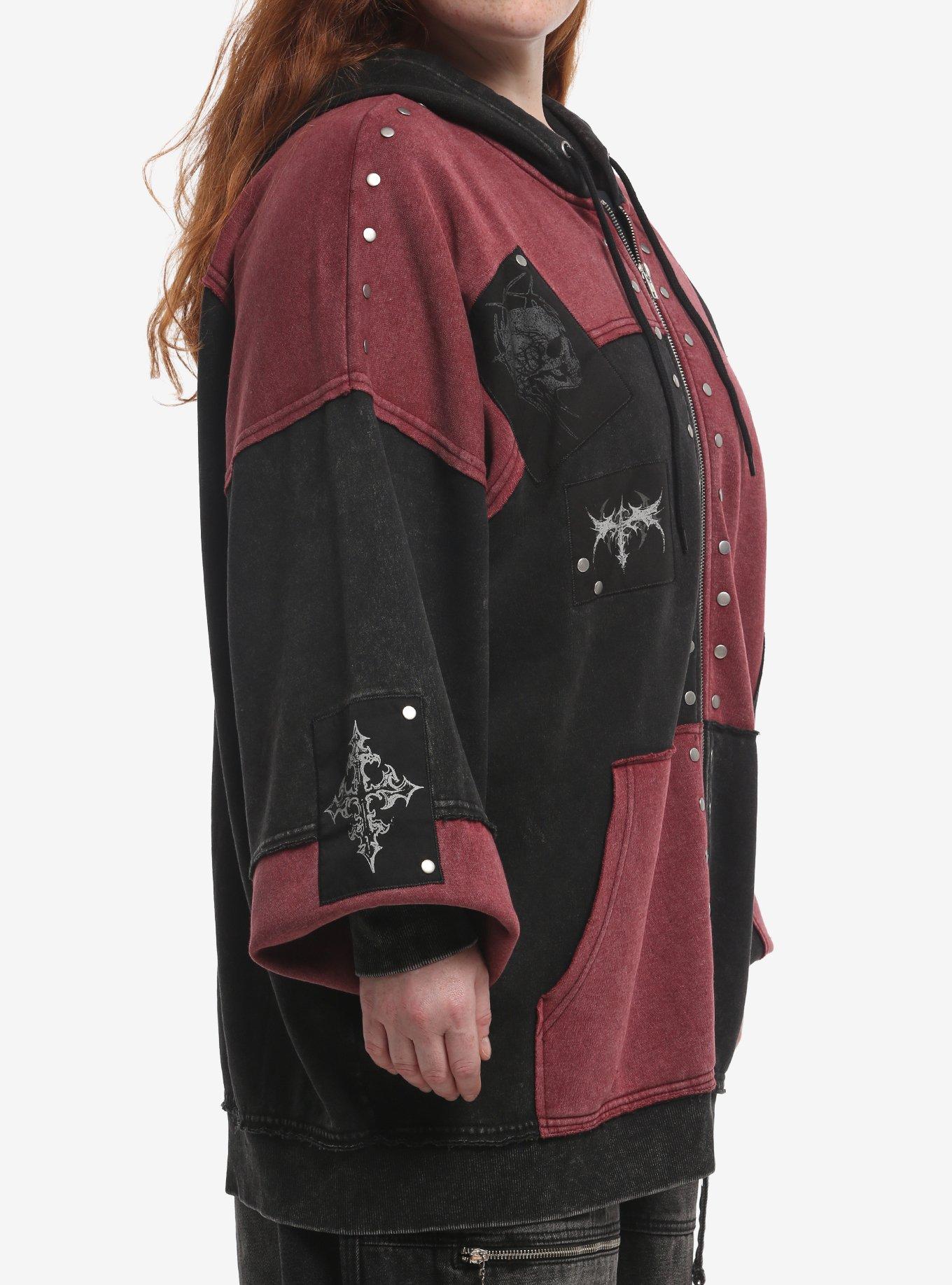 Social Collision Cyber Sigil Patchwork Stud Girls Hoodie Plus Size, MULTI, alternate - view 4
