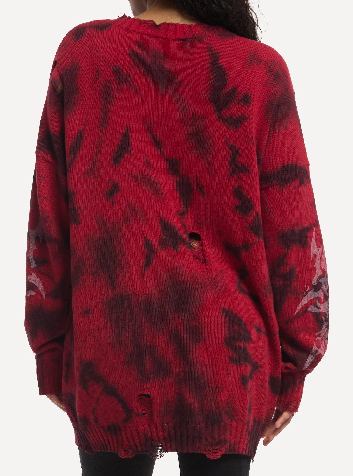 Social Collision Cyber Sigil Red Wash Girls Oversized Cardigan, MULTI, alternate - view 3