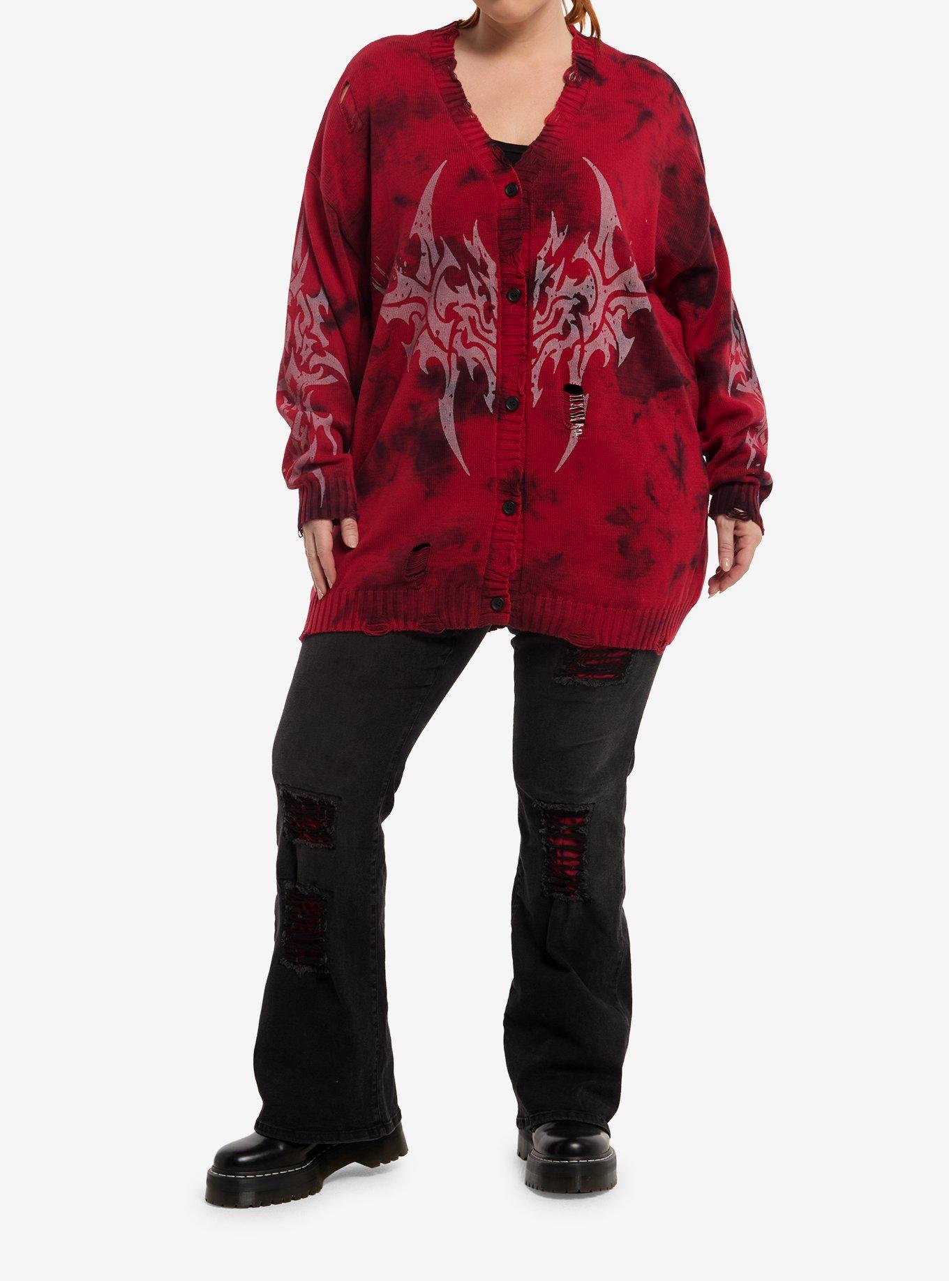 Social Collision Cyber Sigil Red Wash Girls Oversized Cardigan Plus Size, , hi-res