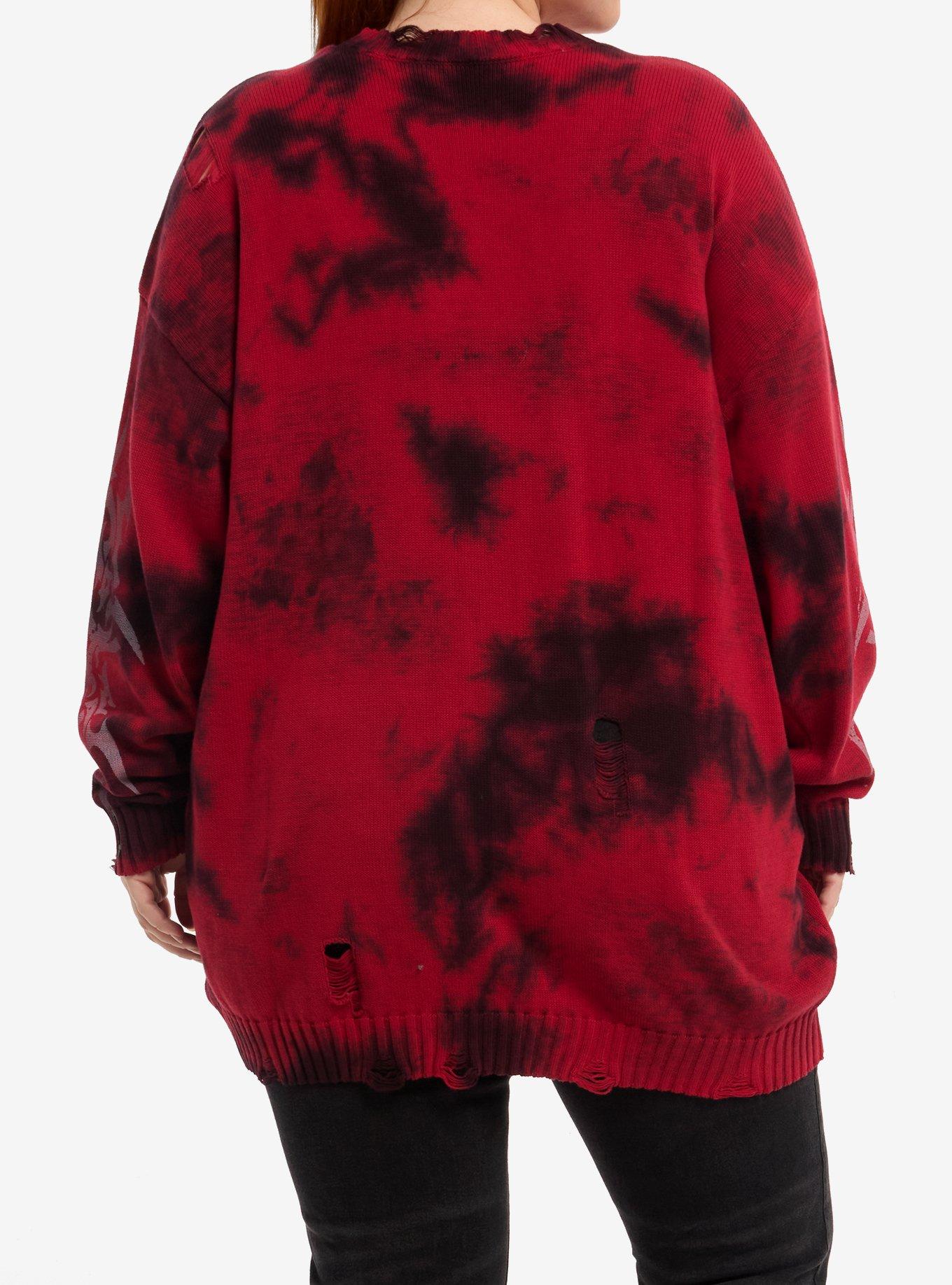 Social Collision Cyber Sigil Red Wash Girls Oversized Cardigan Plus Size, MULTI, alternate - view 3