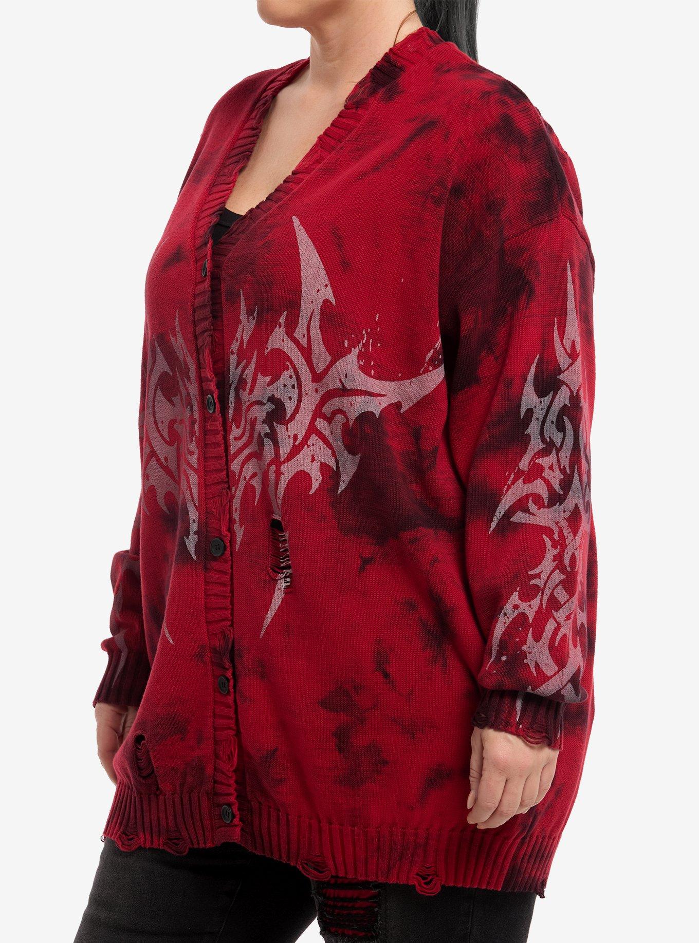 Social Collision Cyber Sigil Red Wash Girls Oversized Cardigan Plus Size, MULTI, alternate - view 4