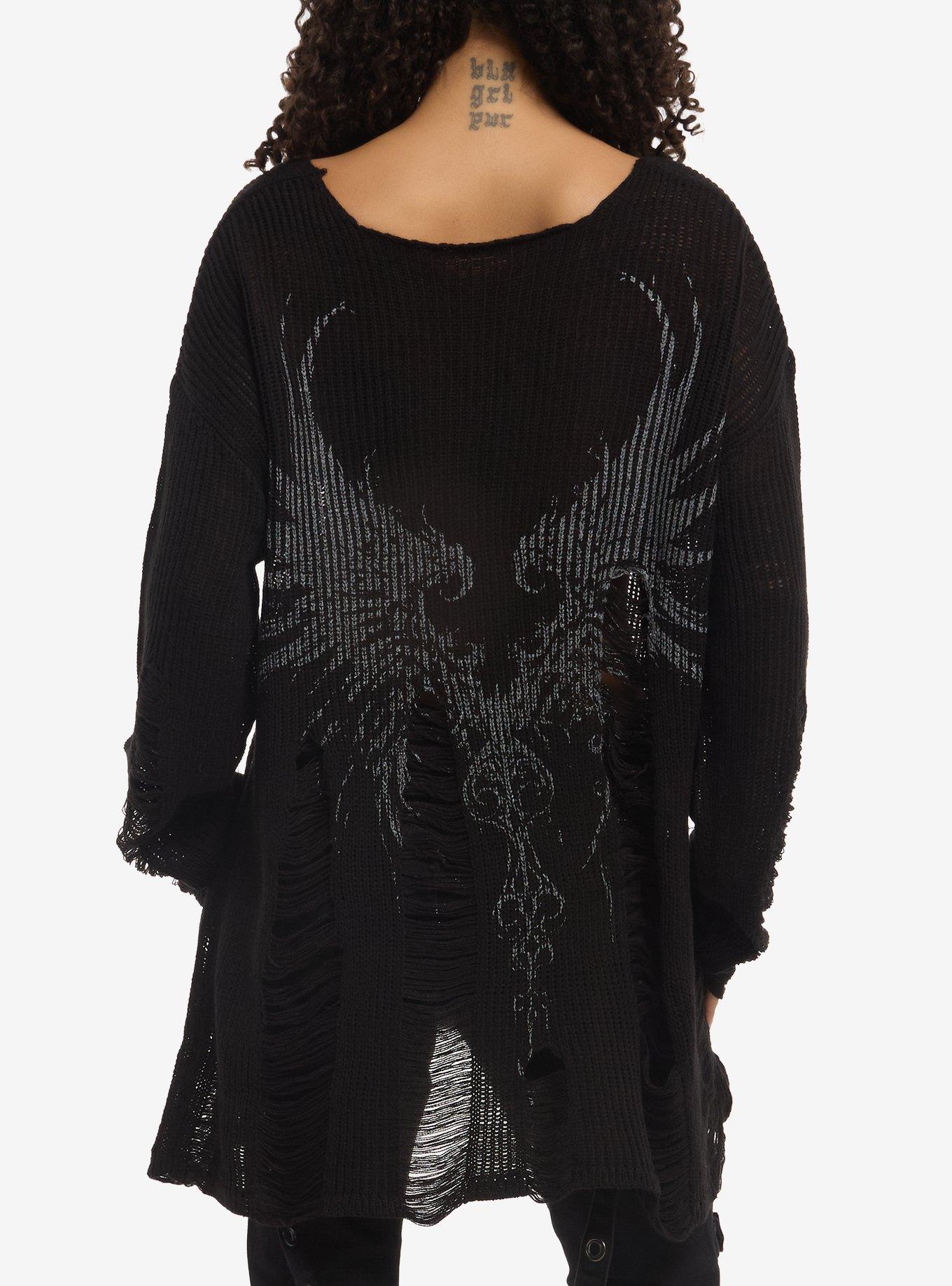 Social Collision Skull Cross Distressed Hi-Low Girls Sweater, MULTI, alternate - view 3