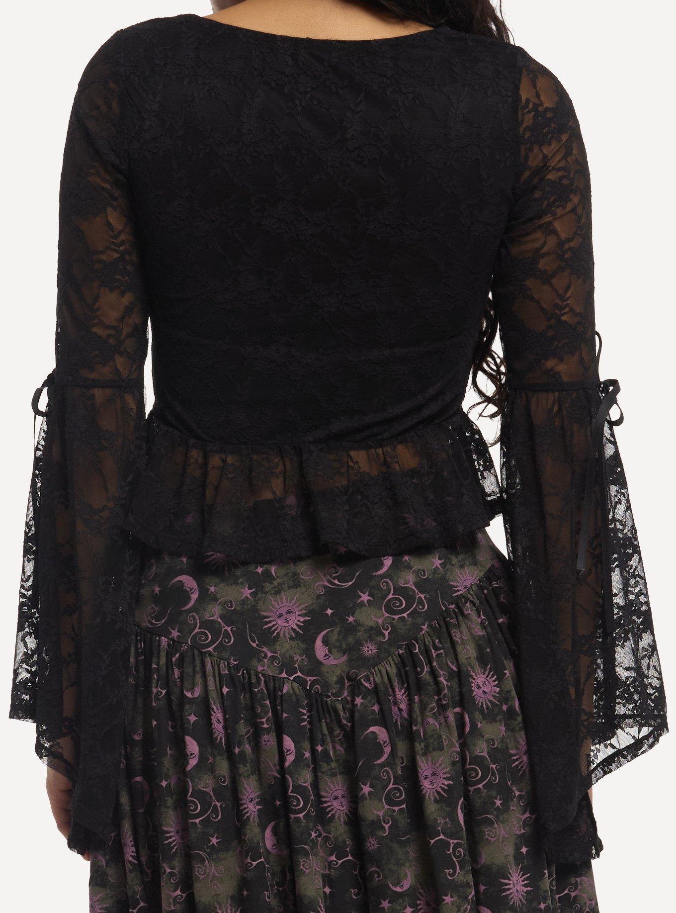 Thorn & Fable Black Lace Peplum Bell-Sleeve Girls Long-Sleeve Top, MULTI, alternate - view 3