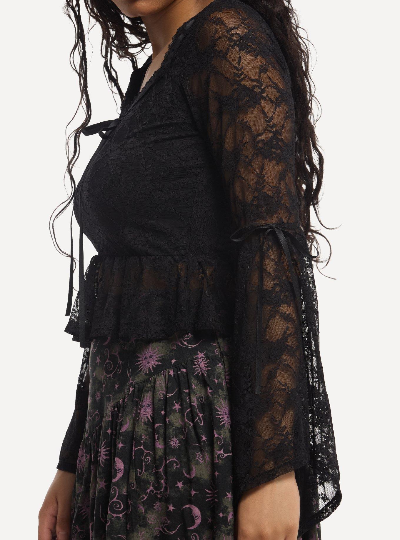 Thorn & Fable Black Lace Peplum Bell-Sleeve Girls Long-Sleeve Top, MULTI, alternate - view 4