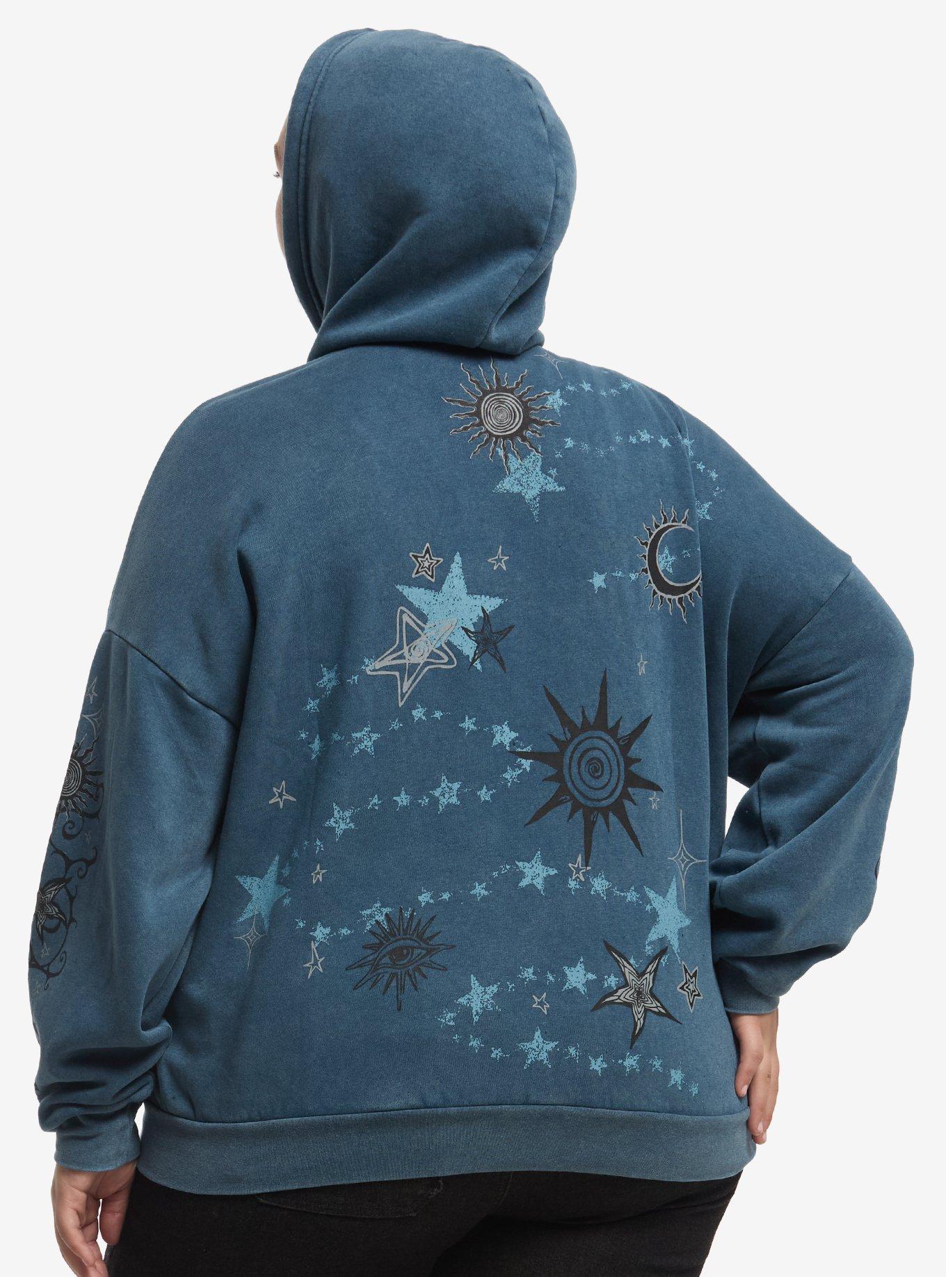 Thorn & Fable Teal Star Swirl Filigree Girls Hoodie Plus Size, , hi-res