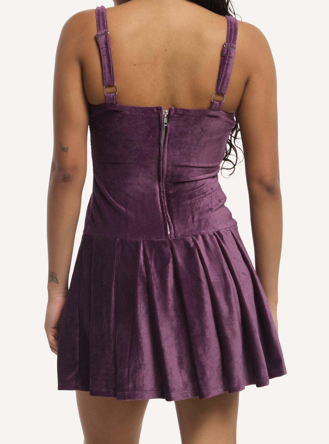 Thorn & Fable Purple Corduroy Lace-Up Cami Dress, , hi-res