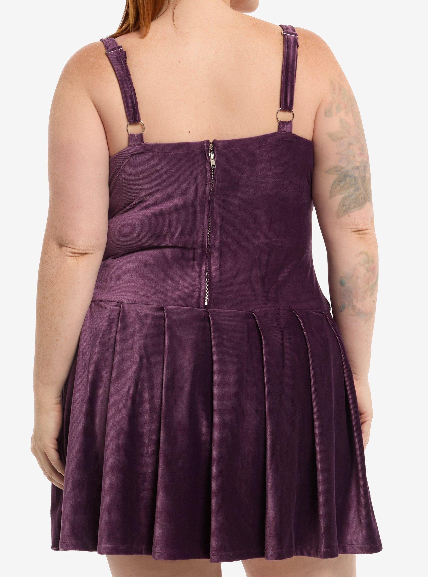 Thorn & Fable Purple Corduroy Lace-Up Cami Dress Plus Size, MULTI, alternate - view 3