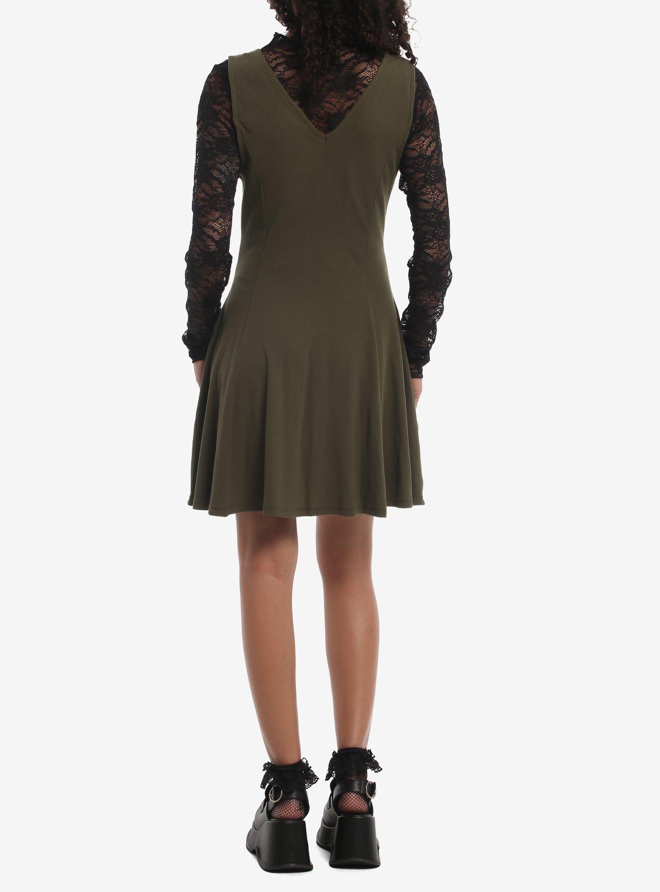 Thorn & Fable Olive Green Black Lace Twofer Dress, MULTI, alternate - view 3