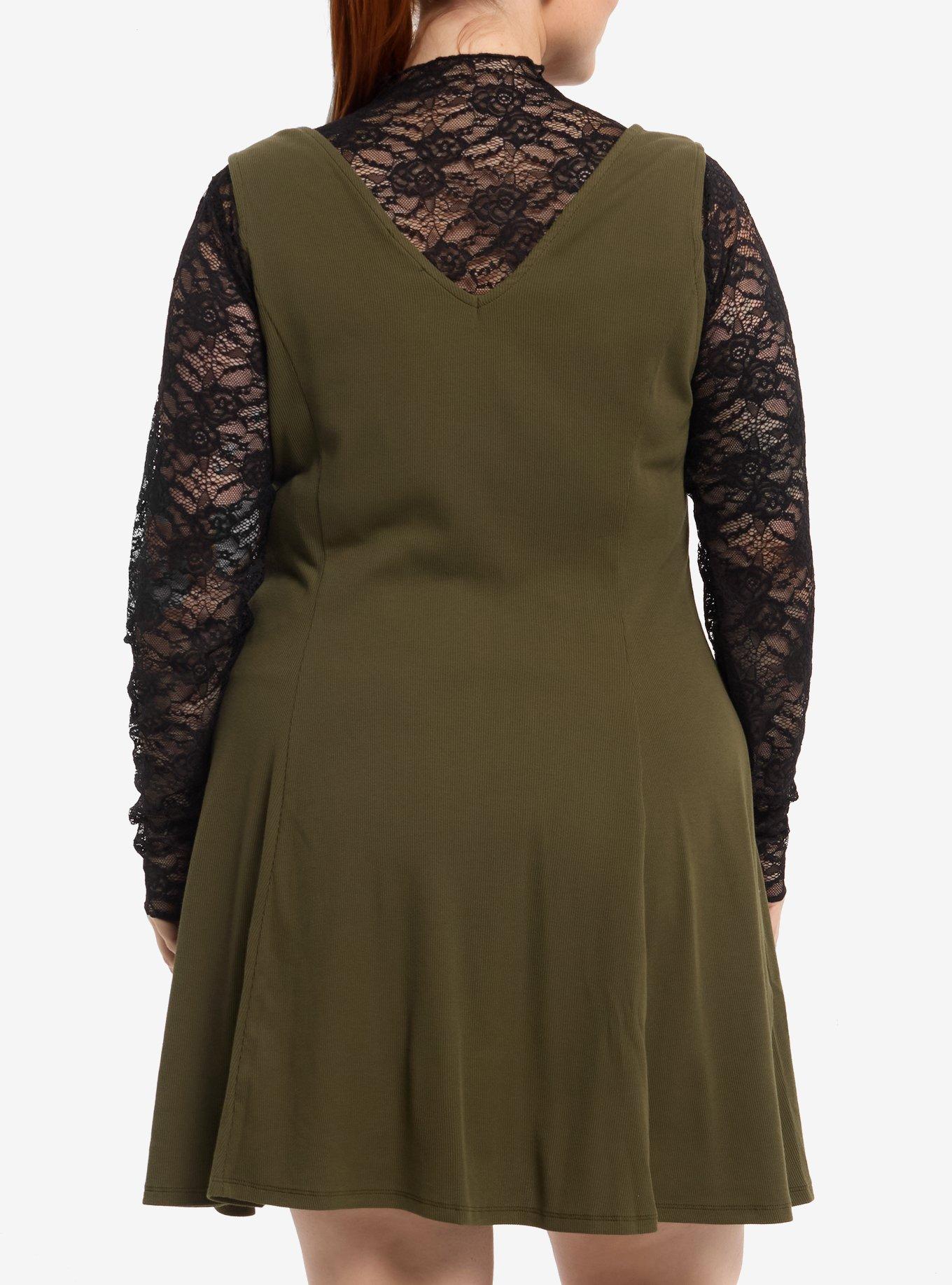 Thorn & Fable Olive Green Black Lace Twofer Dress Plus Size, MULTI, alternate - view 3
