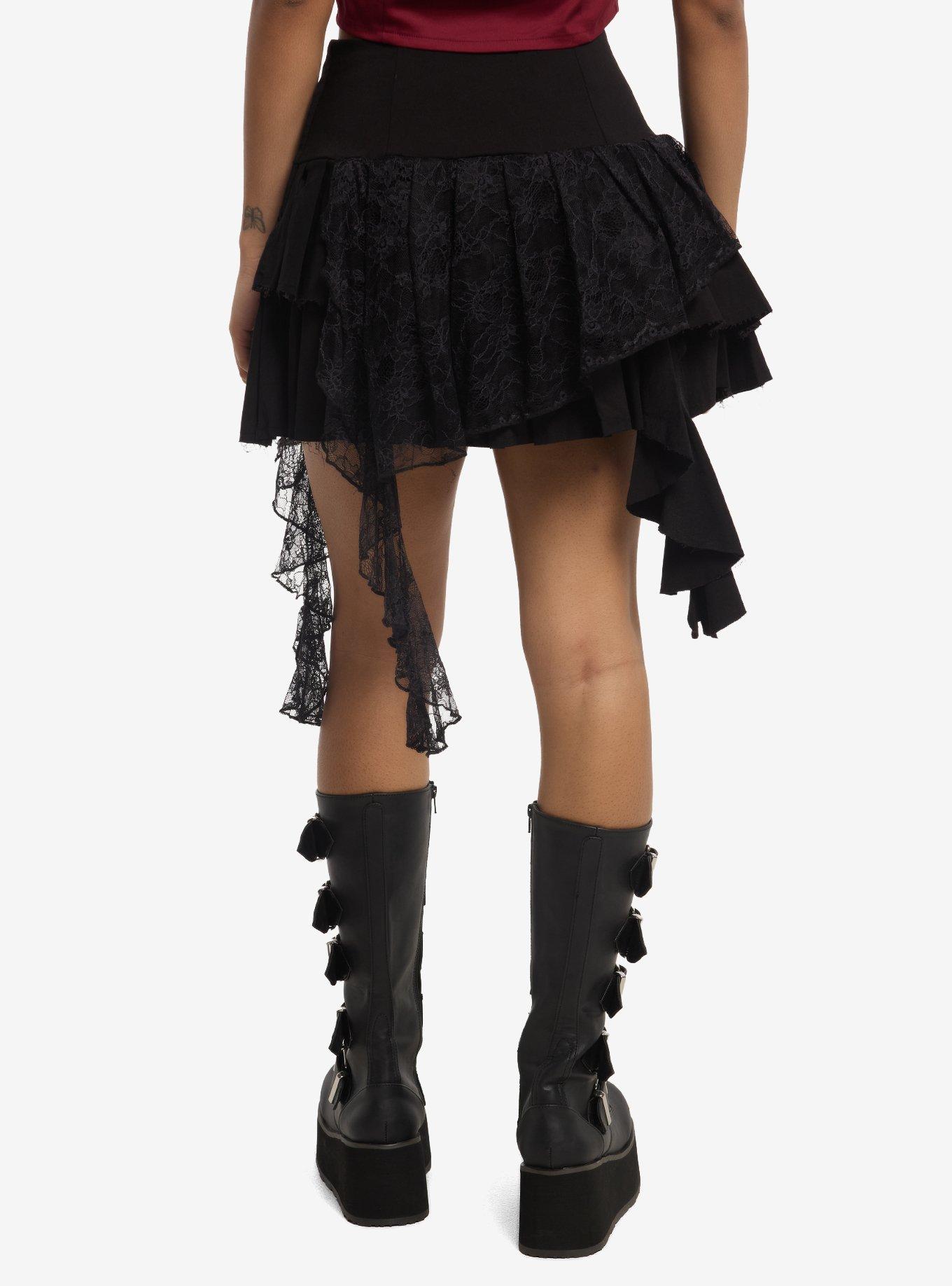 Social Collision Buckle Lace Ruffle Mini Skirt, , hi-res