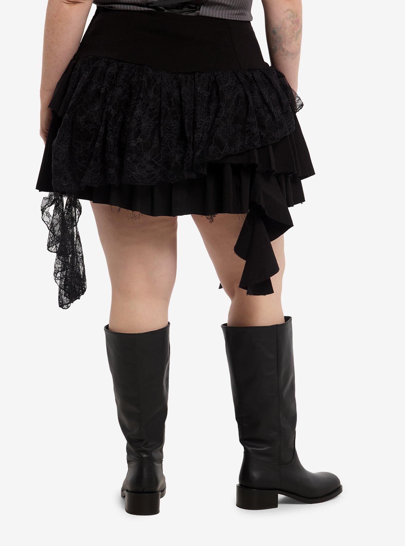Social Collision Buckle Lace Ruffle Mini Skirt Plus Size, , hi-res