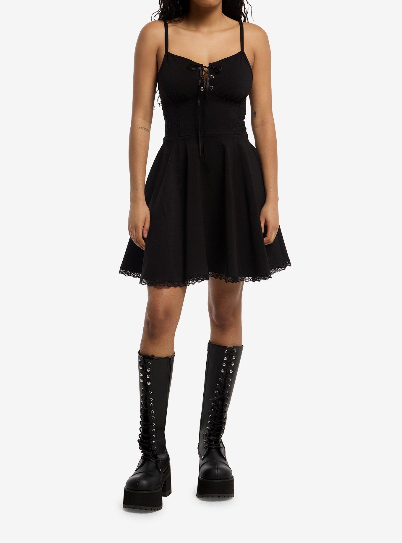 Social Collision Black Lace-Up Mini Dress, , hi-res