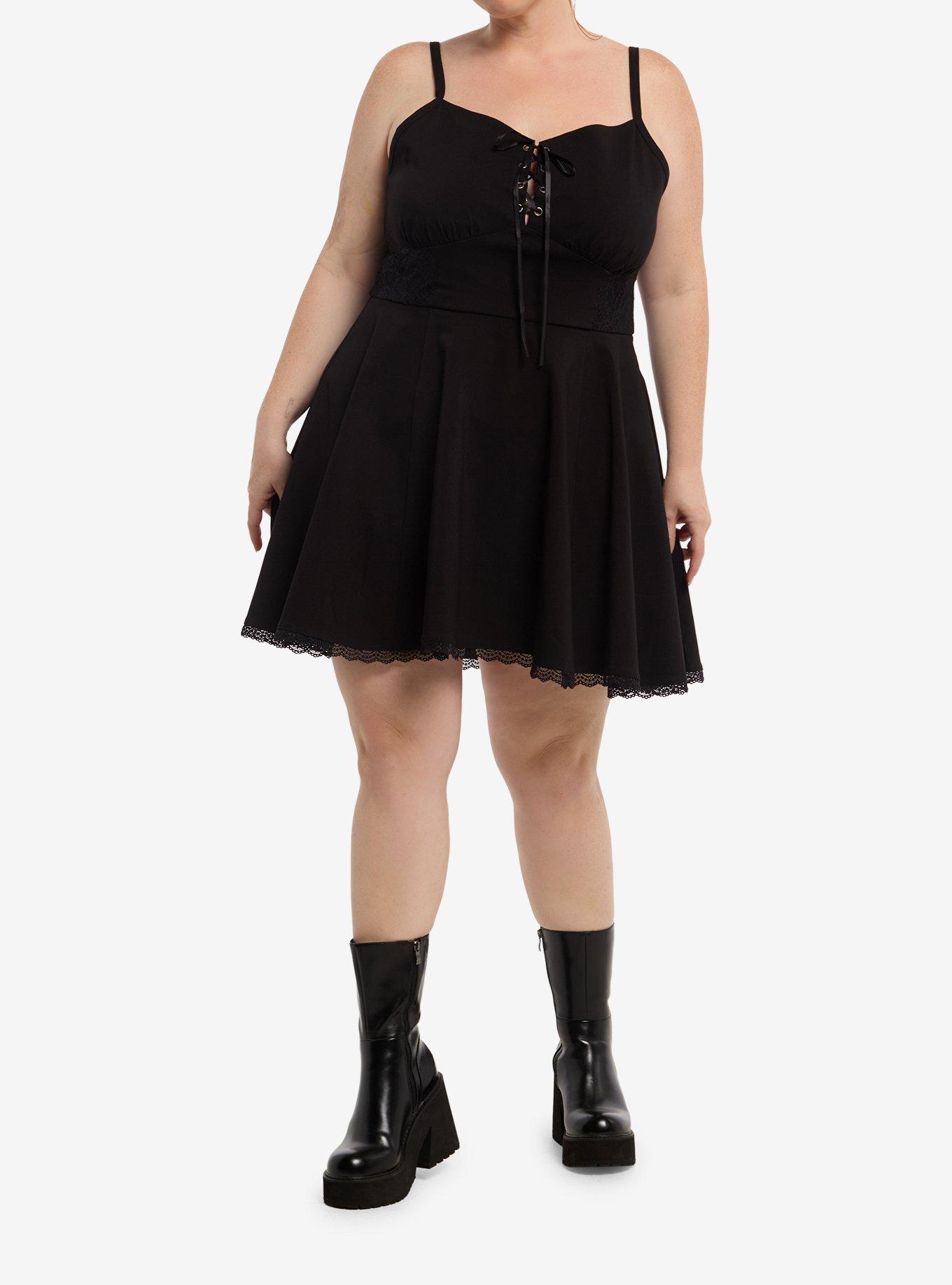 Social Collision Black Lace-Up Mini Dress Plus Size, , hi-res