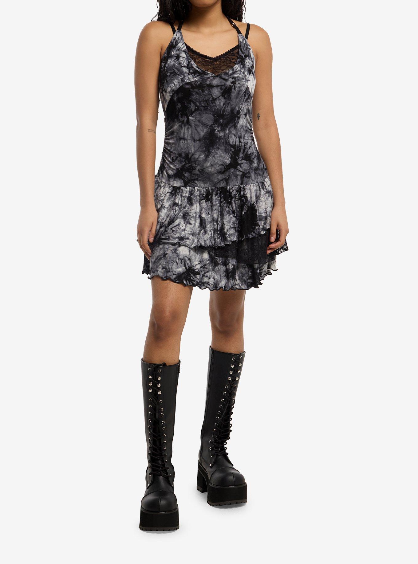 Social Collision Tie-Dye Halter Layered Mini Dress, , hi-res