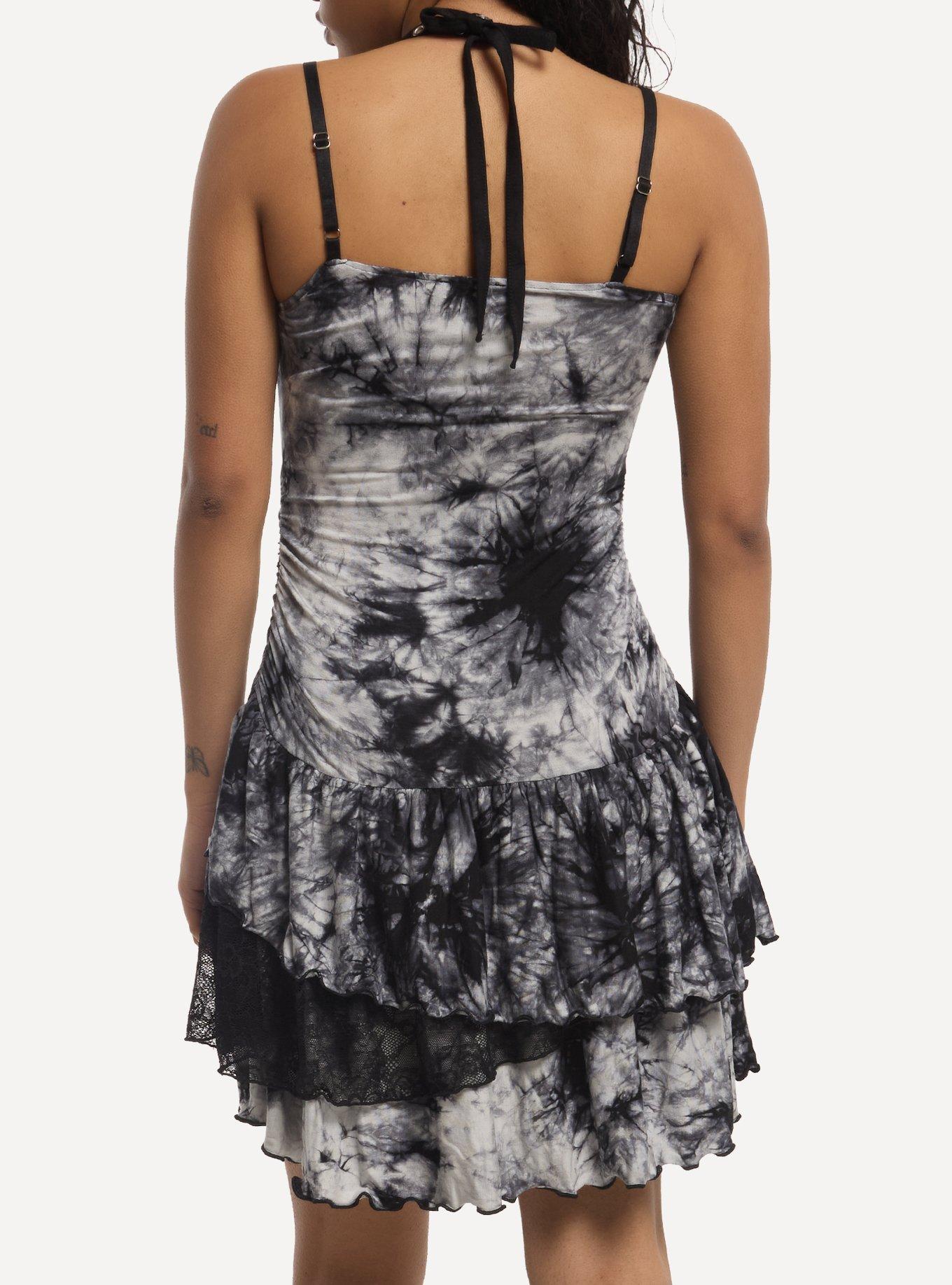 Social Collision Tie-Dye Halter Layered Mini Dress, MULTI, alternate - view 3