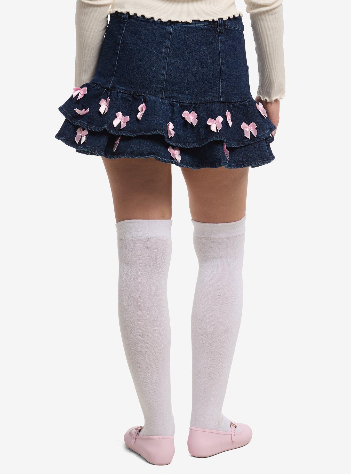 Sweet Society Dark Indigo Pink Ribbon Tiered Mini Skirt, , hi-res