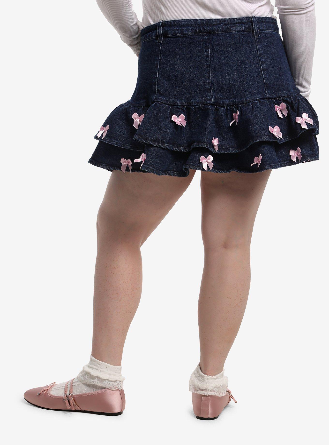 Sweet Society Dark Indigo Pink Ribbon Tiered Mini Skirt Plus Size, , hi-res