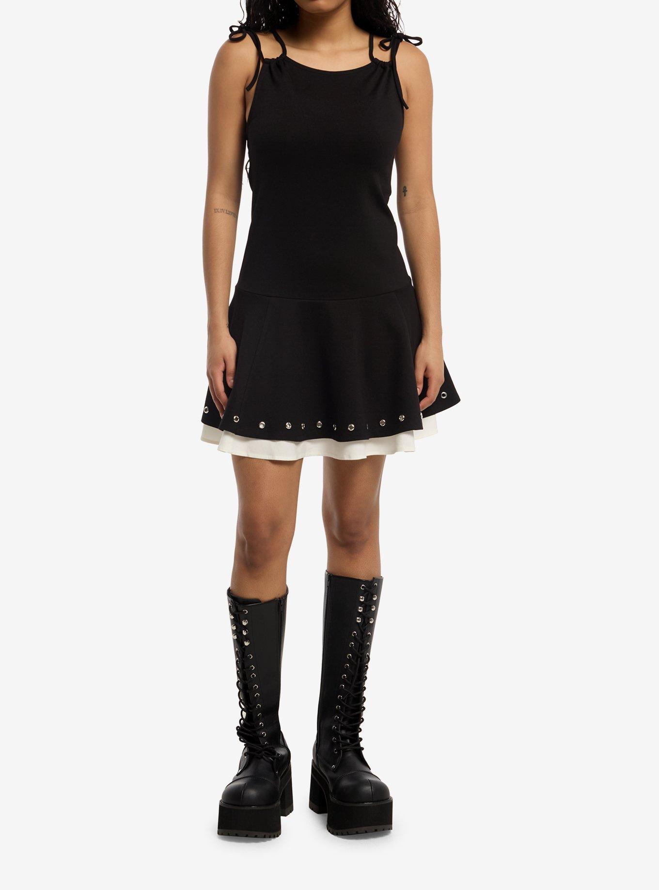 Social Collision Grommet Ruffle Tie Strap Dress, , hi-res