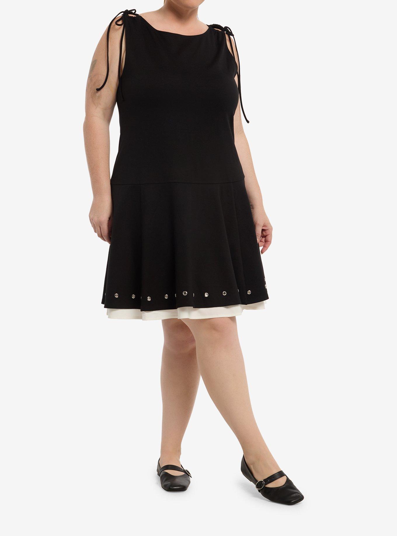 Social Collision Grommet Ruffle Tie Strap Dress Plus Size, , hi-res