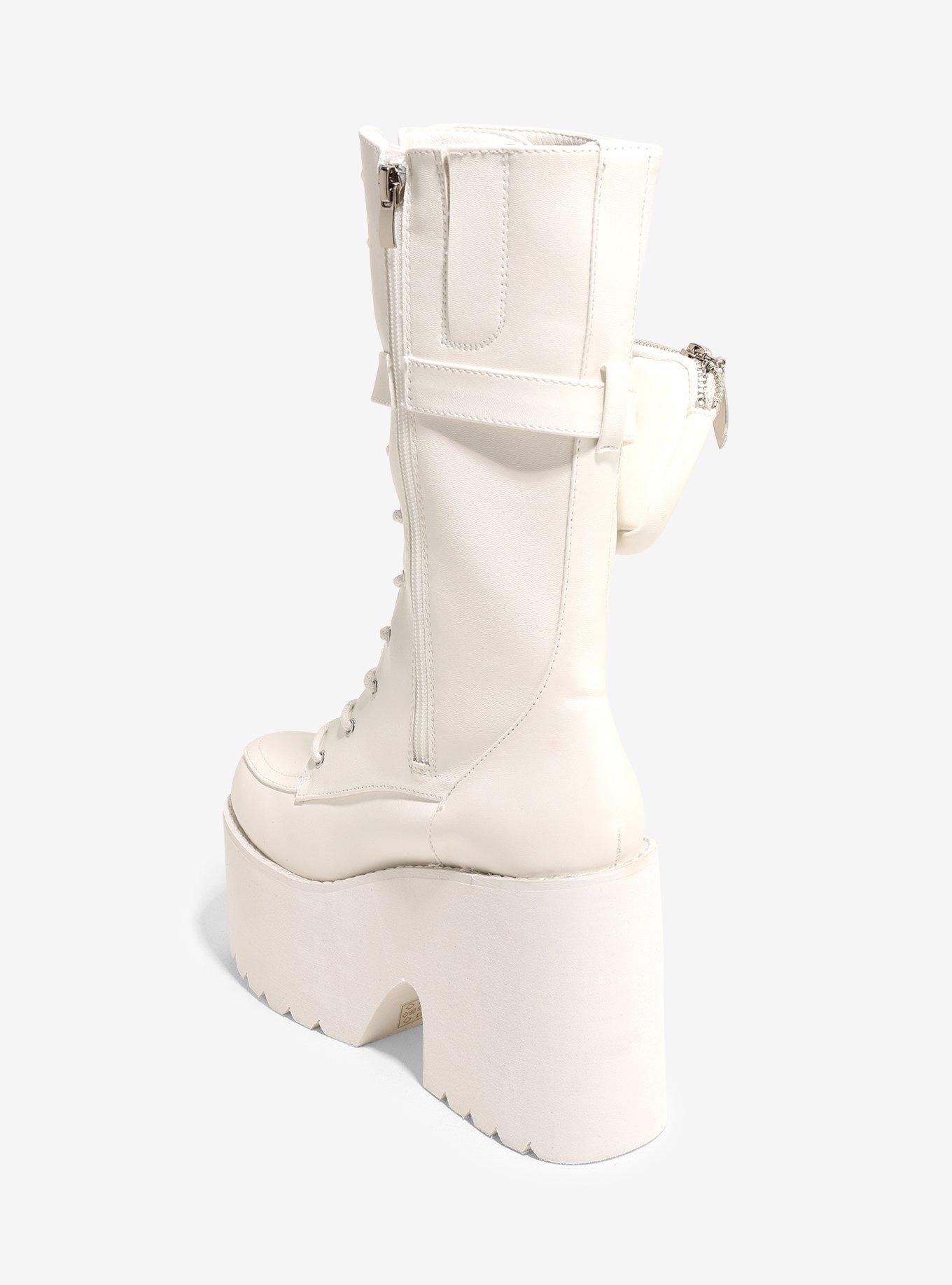 White Pouch Lace-Up Platform Boots, , hi-res