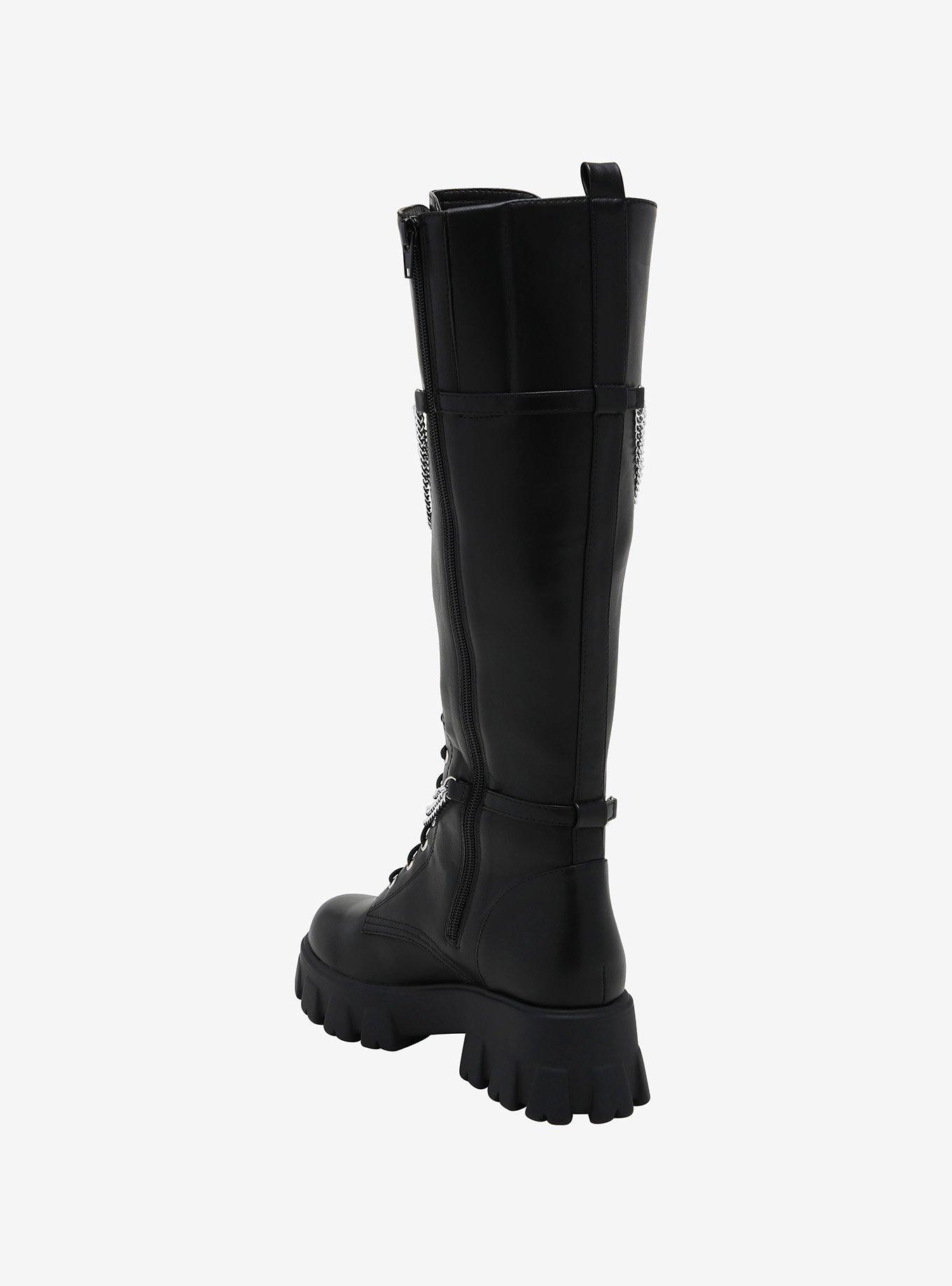 Black Chains Platform Knee-High Boots, BLACK, alternate