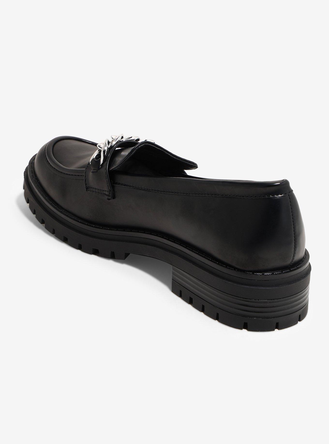 N.Y.L.A. Black Silver Chain Loafers, , hi-res