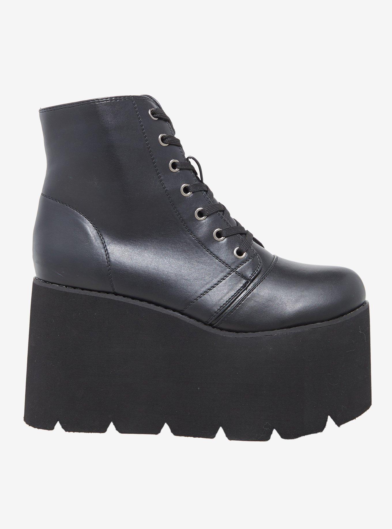 N.Y.L.A. Black Platform Combat Boots, , hi-res