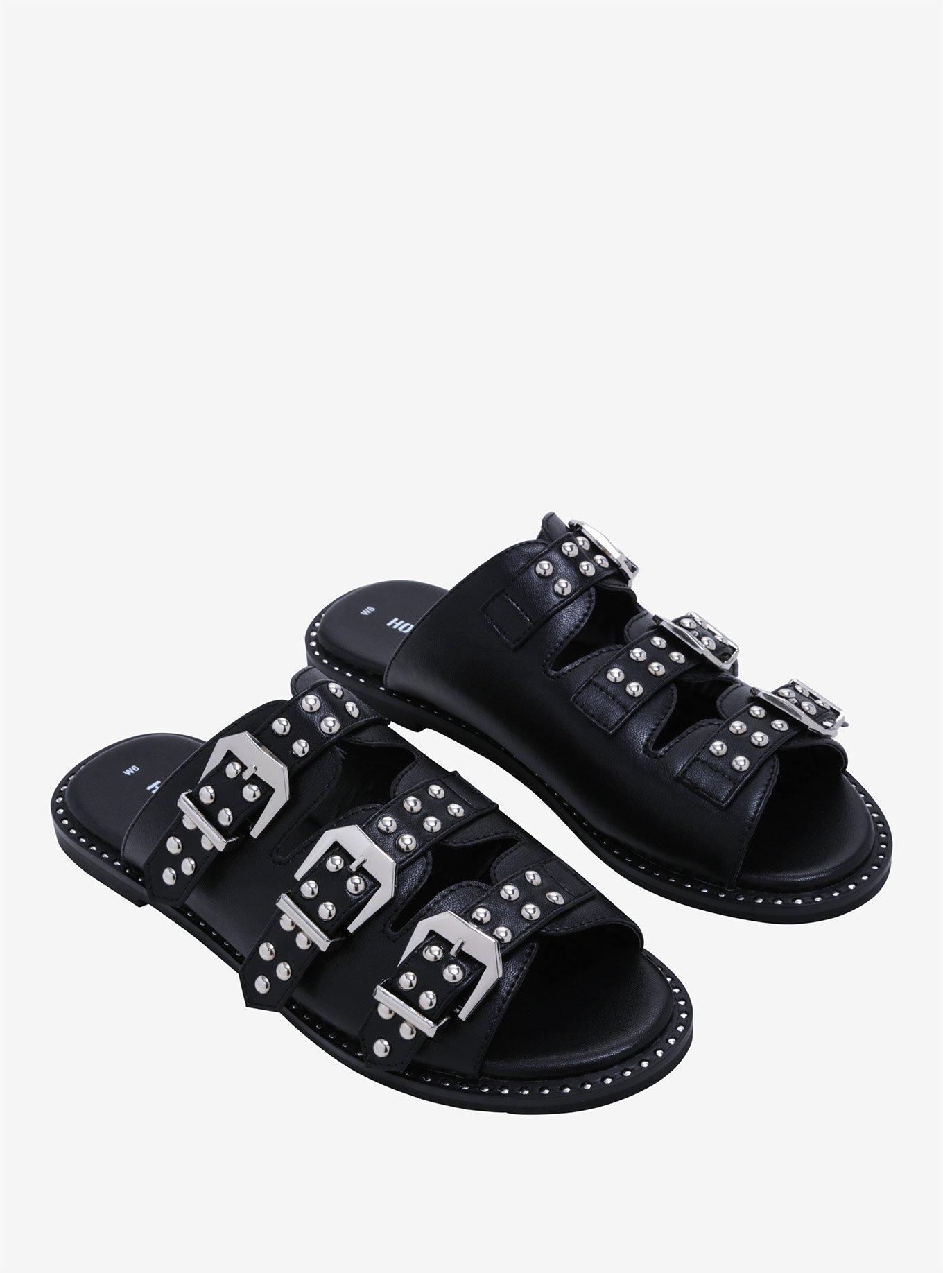 Studded Buckle Sandals, BLACK, alternate