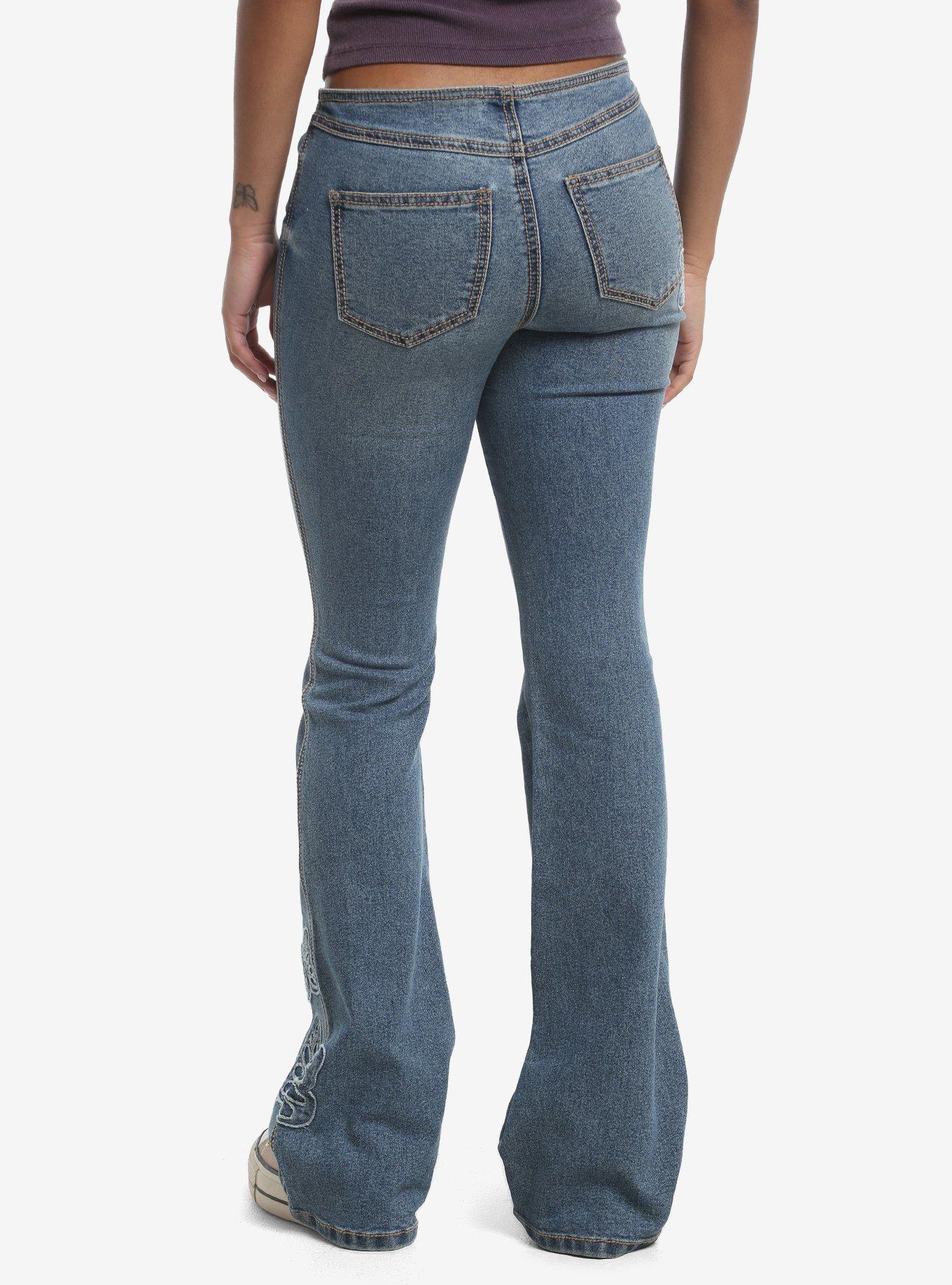 Thorn & Fable Lace-Up Butterfly Flare Jeans, MULTI, alternate - view 2