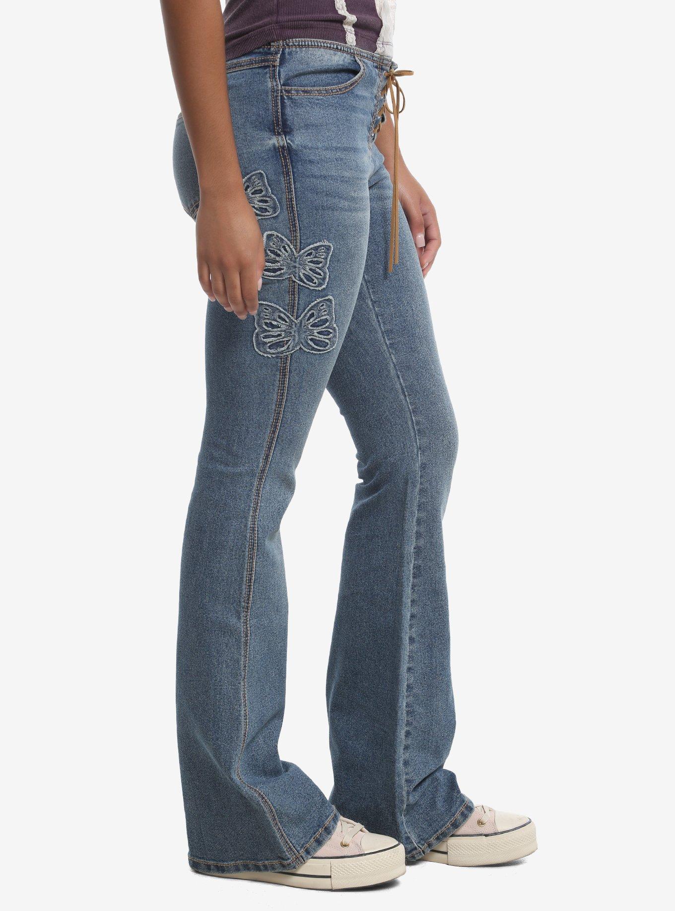 Thorn & Fable Lace-Up Butterfly Flare Jeans, MULTI, alternate - view 3