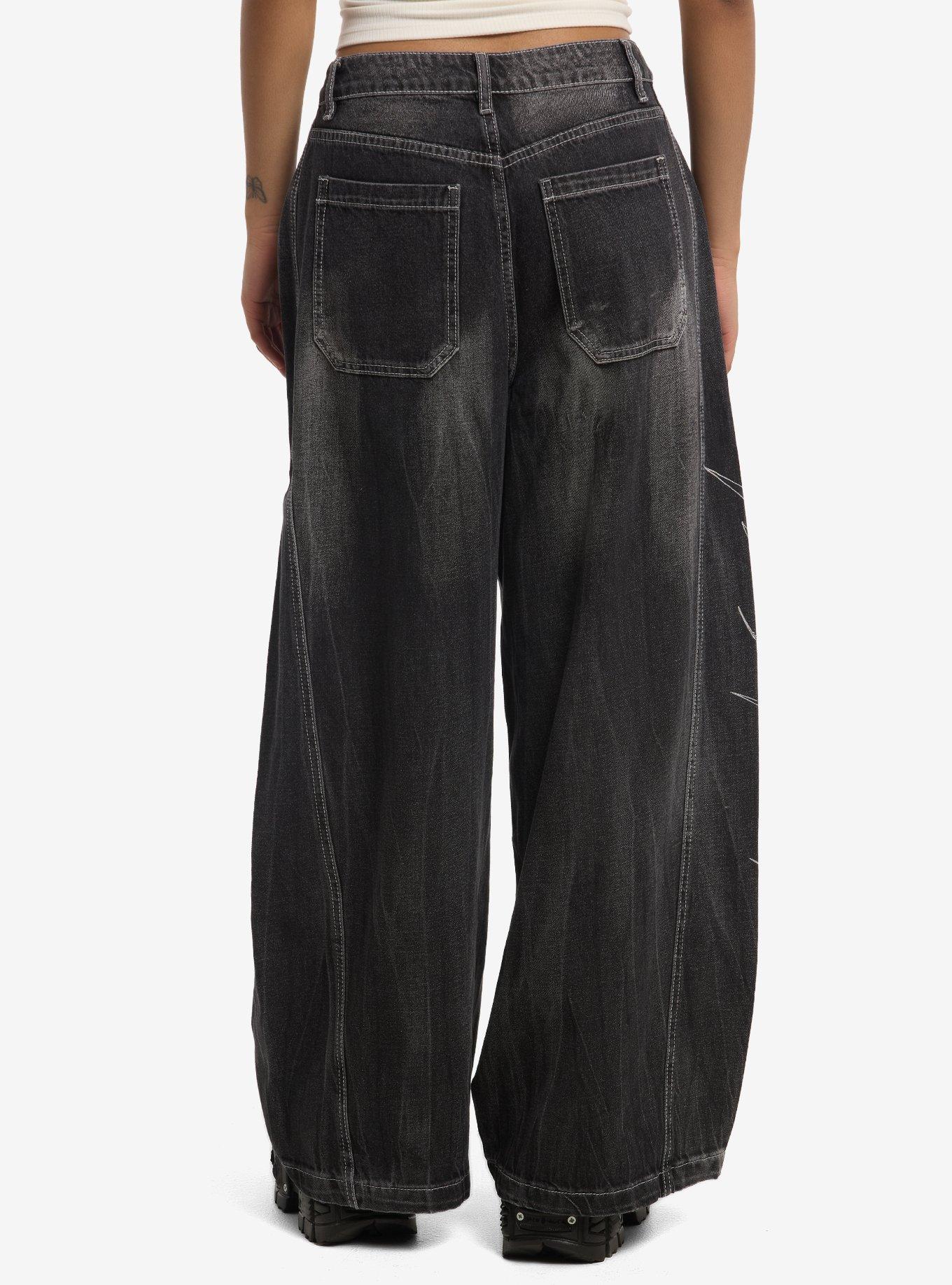 Social Collision Cyber Rhinestone Wide Taper Jeans, , hi-res