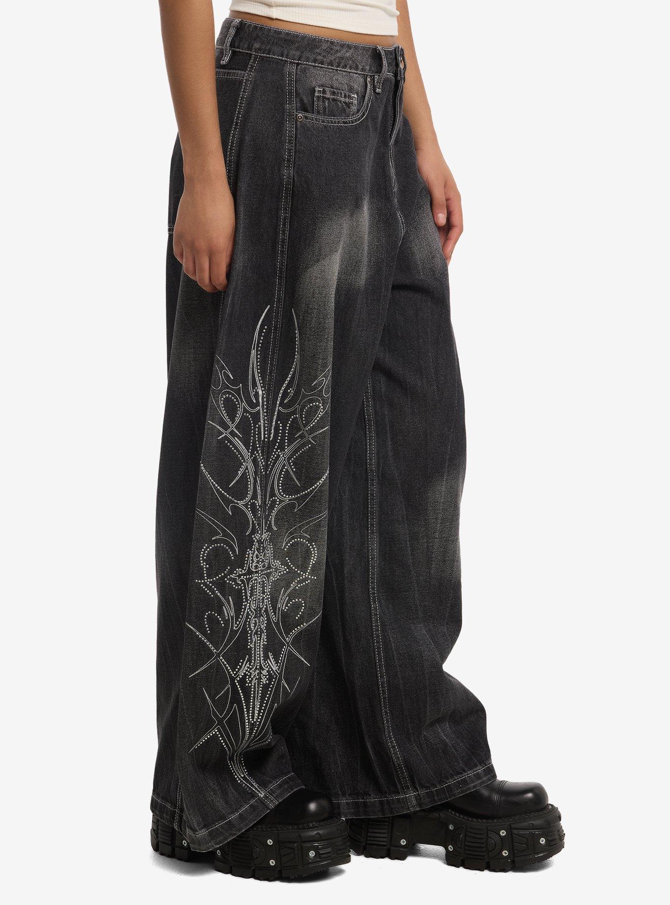 Social Collision Cyber Rhinestone Wide Taper Jeans, MULTI, alternate - view 3