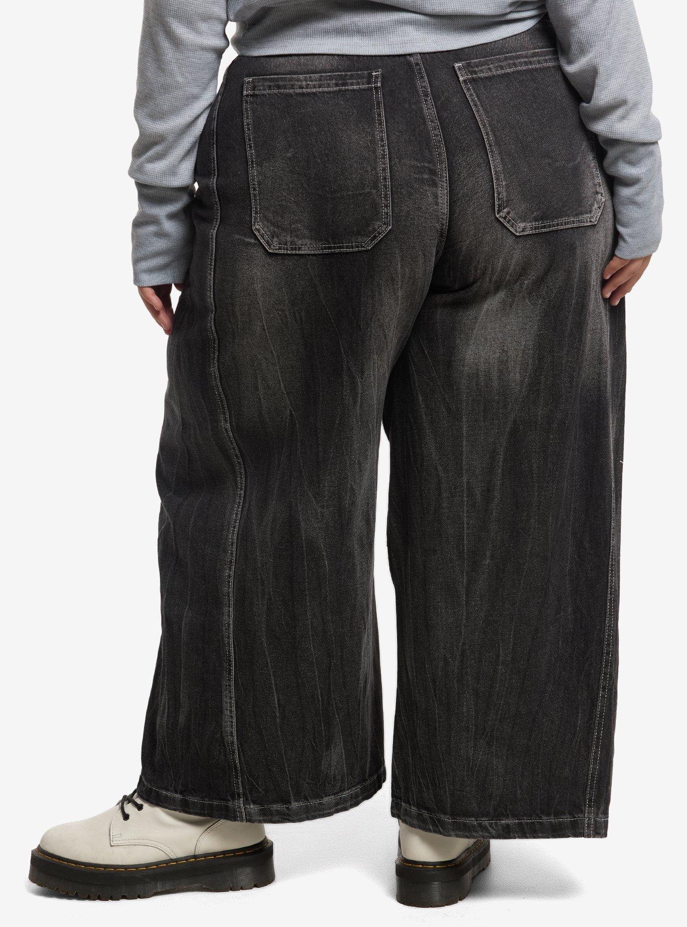 Social Collision Cyber Rhinestone Wide Taper Jeans Plus Size, , hi-res