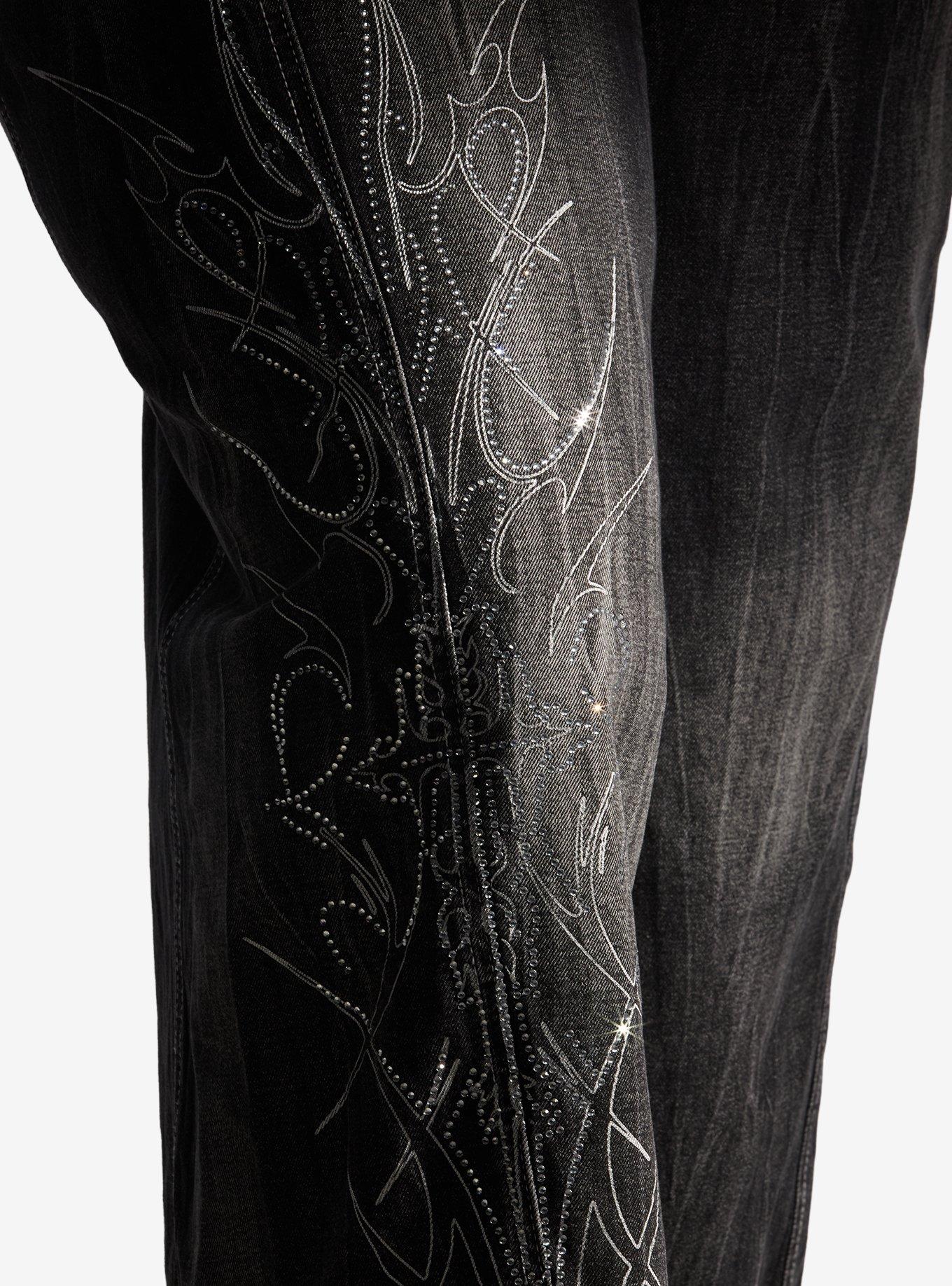 Social Collision Cyber Rhinestone Wide Taper Jeans Plus Size, MULTI, alternate - view 3