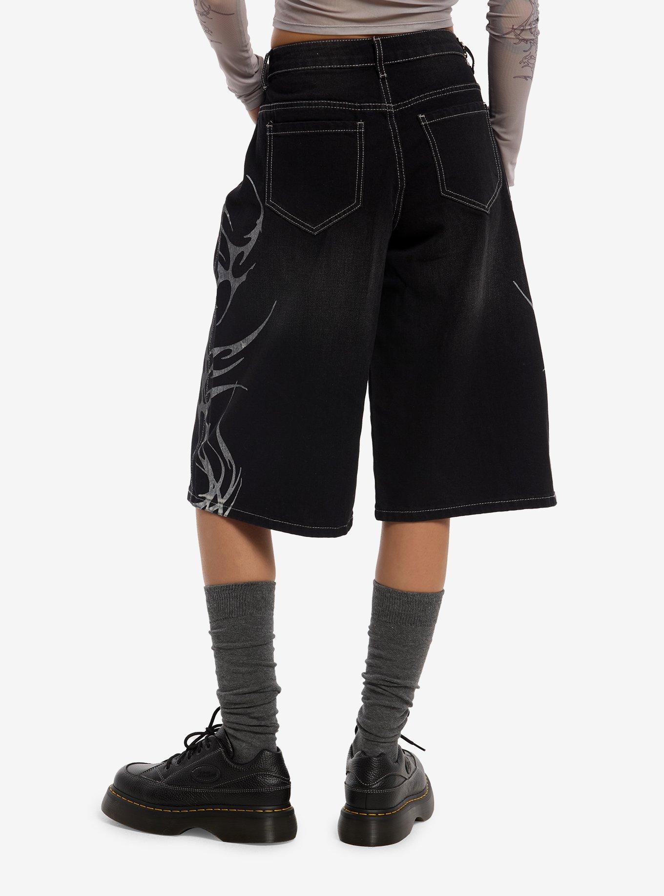 Social Collision Black Cyber Flame Side Chain Jorts, , hi-res