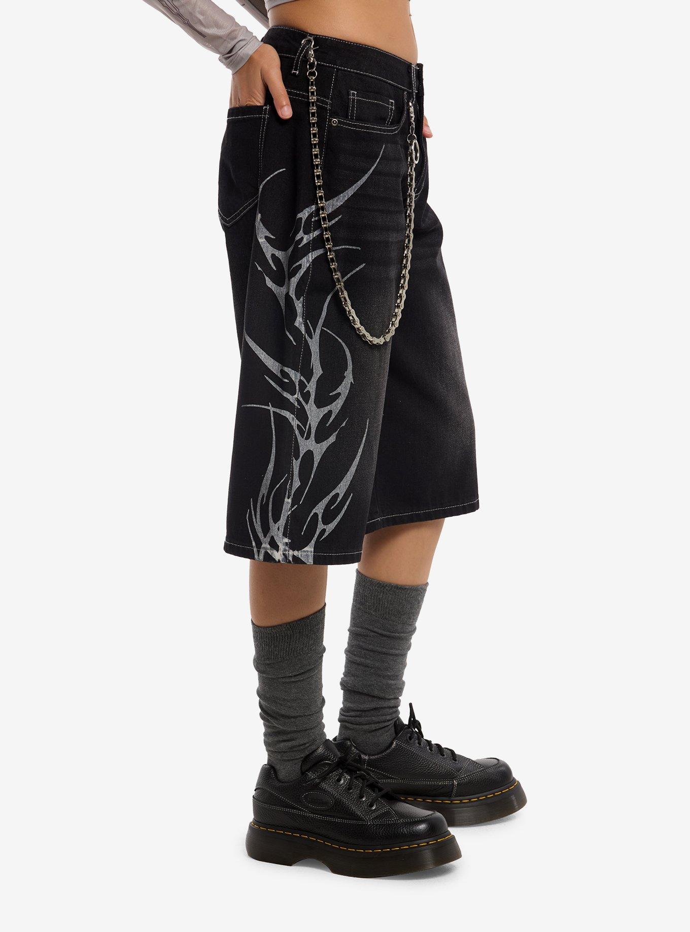 Social Collision Black Cyber Flame Side Chain Jorts, MULTI, alternate