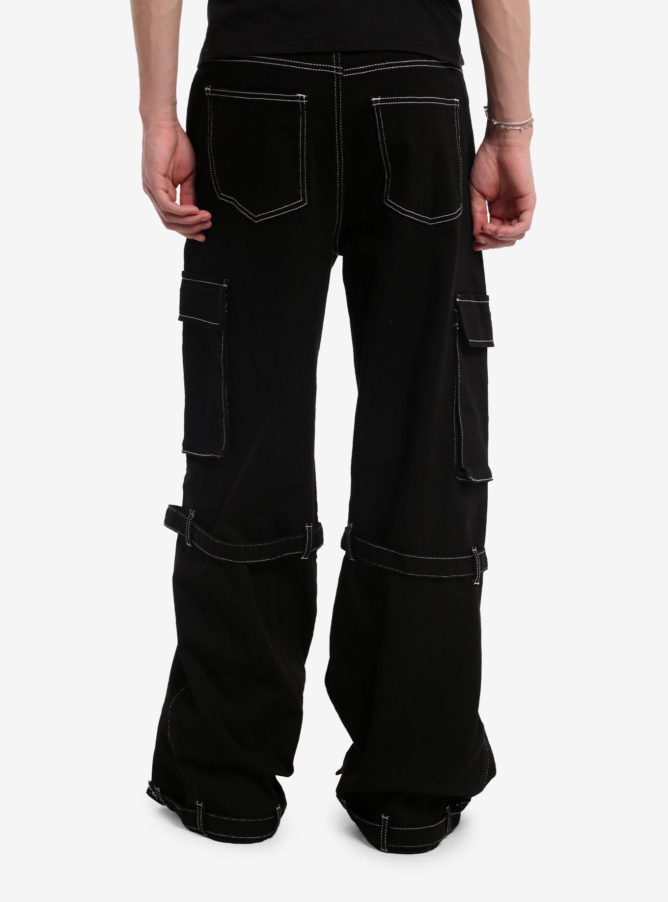 Black & White Contrast Stitch Zipper Pants, , hi-res