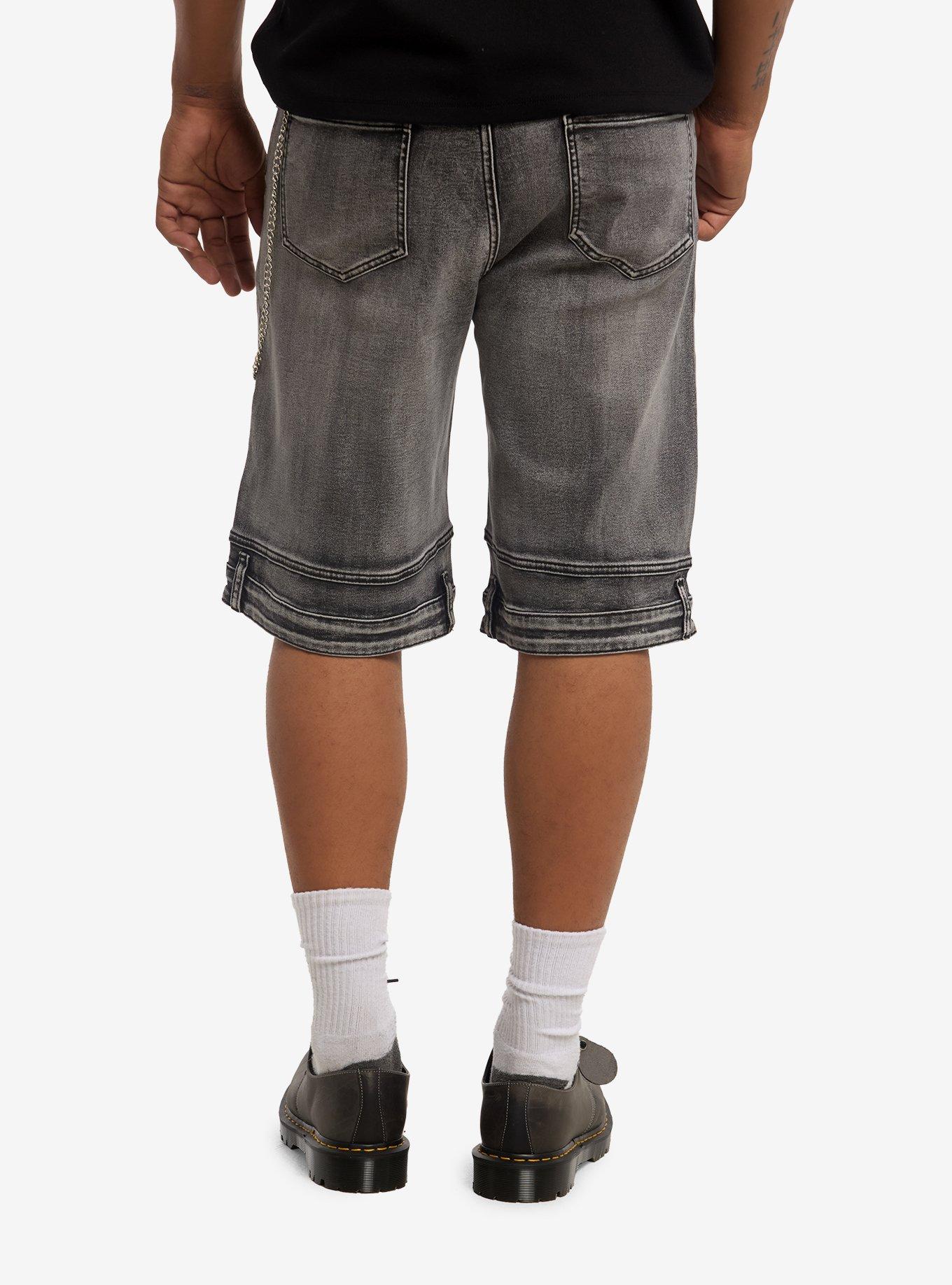 Grey Cross Rhinestone Side Chain Jorts, , hi-res