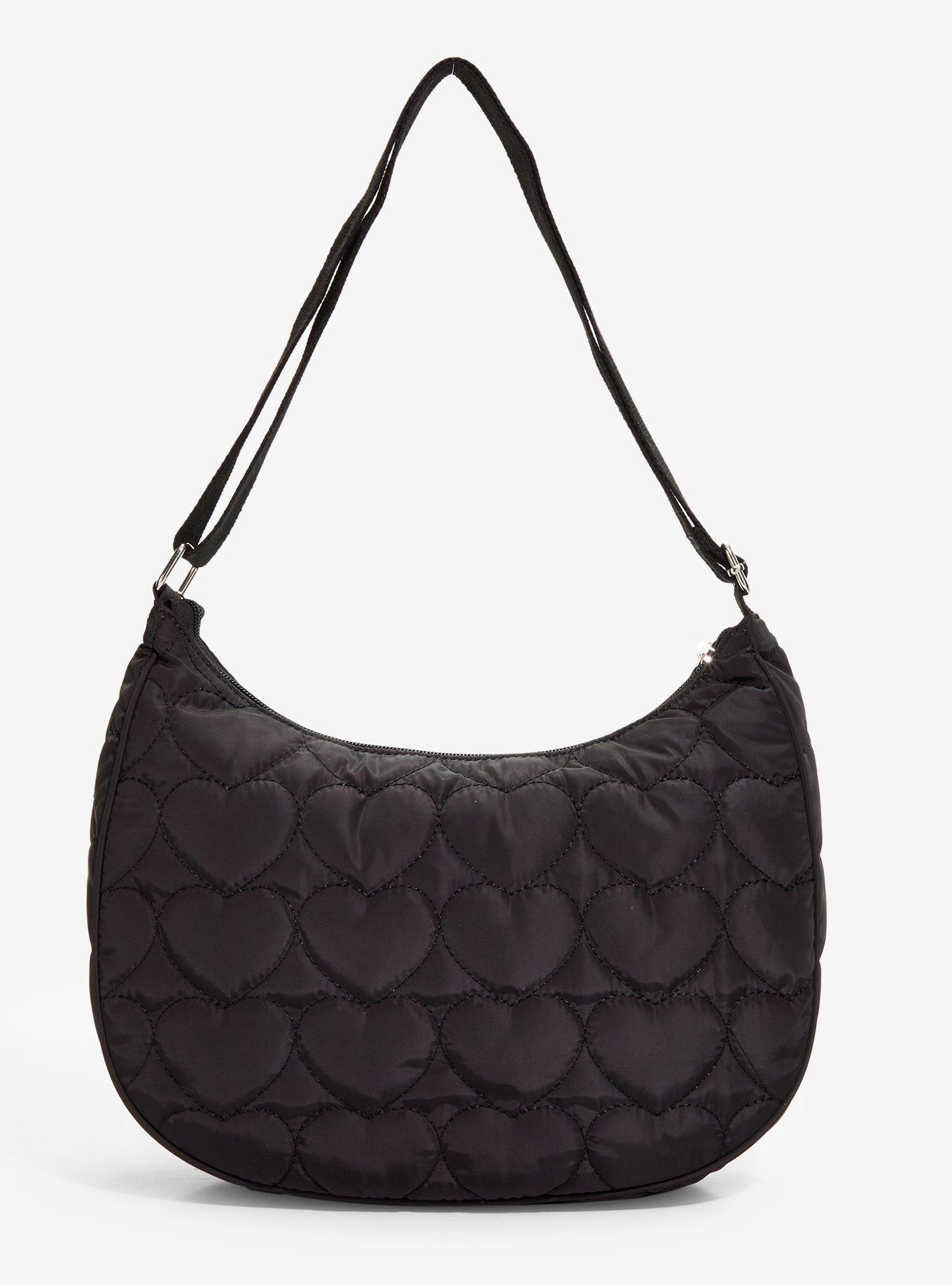 Black Quilted Heart Trinket Display Crossbody Bag, , alternate