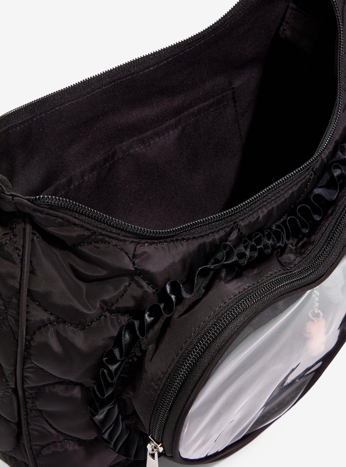 Black Quilted Heart Trinket Display Crossbody Bag, , alternate