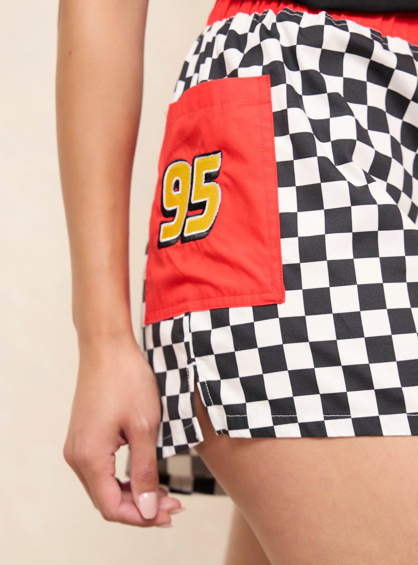 Disney Pixar Cars Lightning McQueen Checkered Women's Boxer Shorts &mdash; BoxLunch Exclusive, RED  WHITE, alternate - view 4