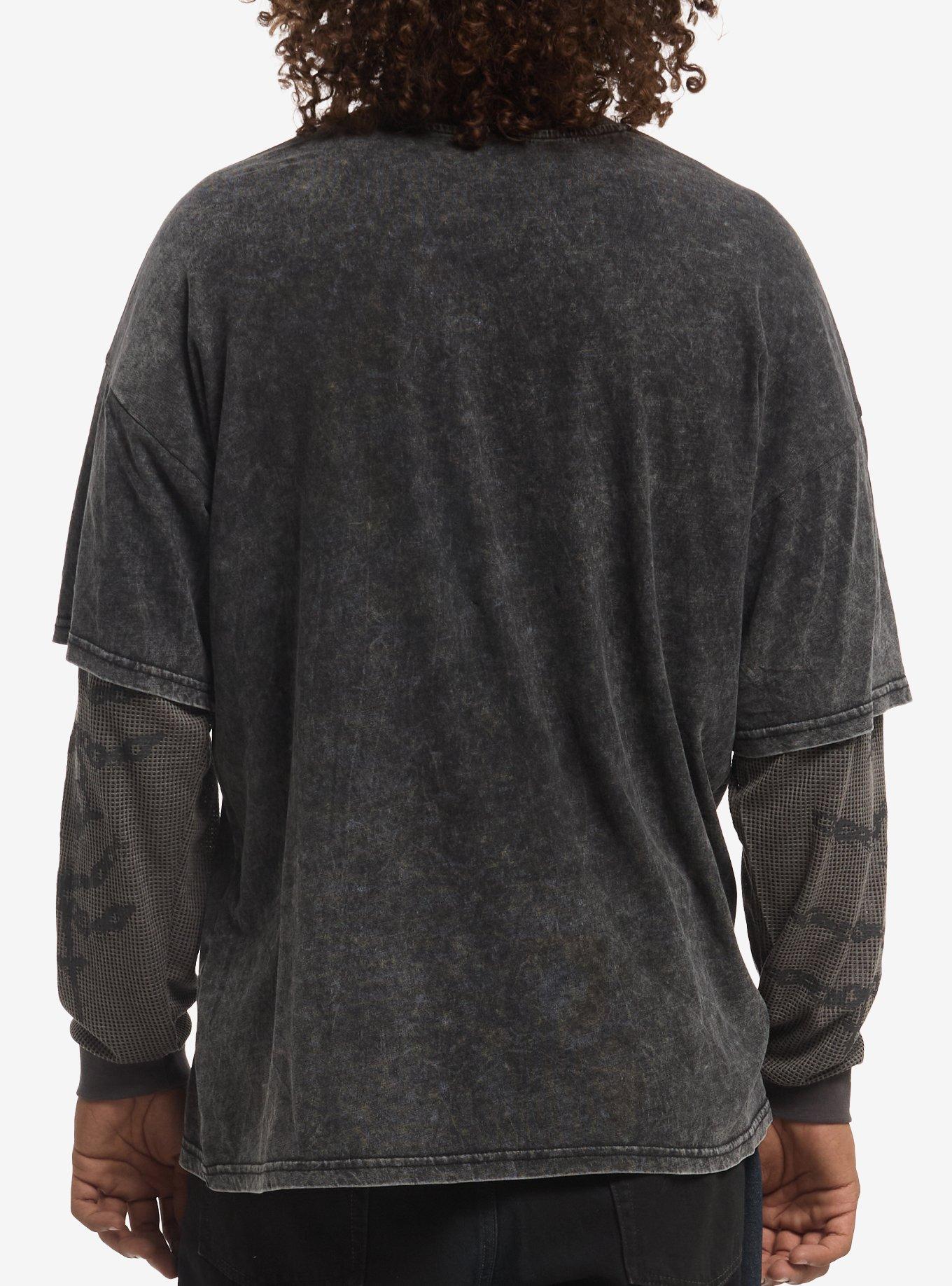 Grey Cross Chain Stud Twofer Long-Sleeve T-Shirt, GREY, alternate - view 3