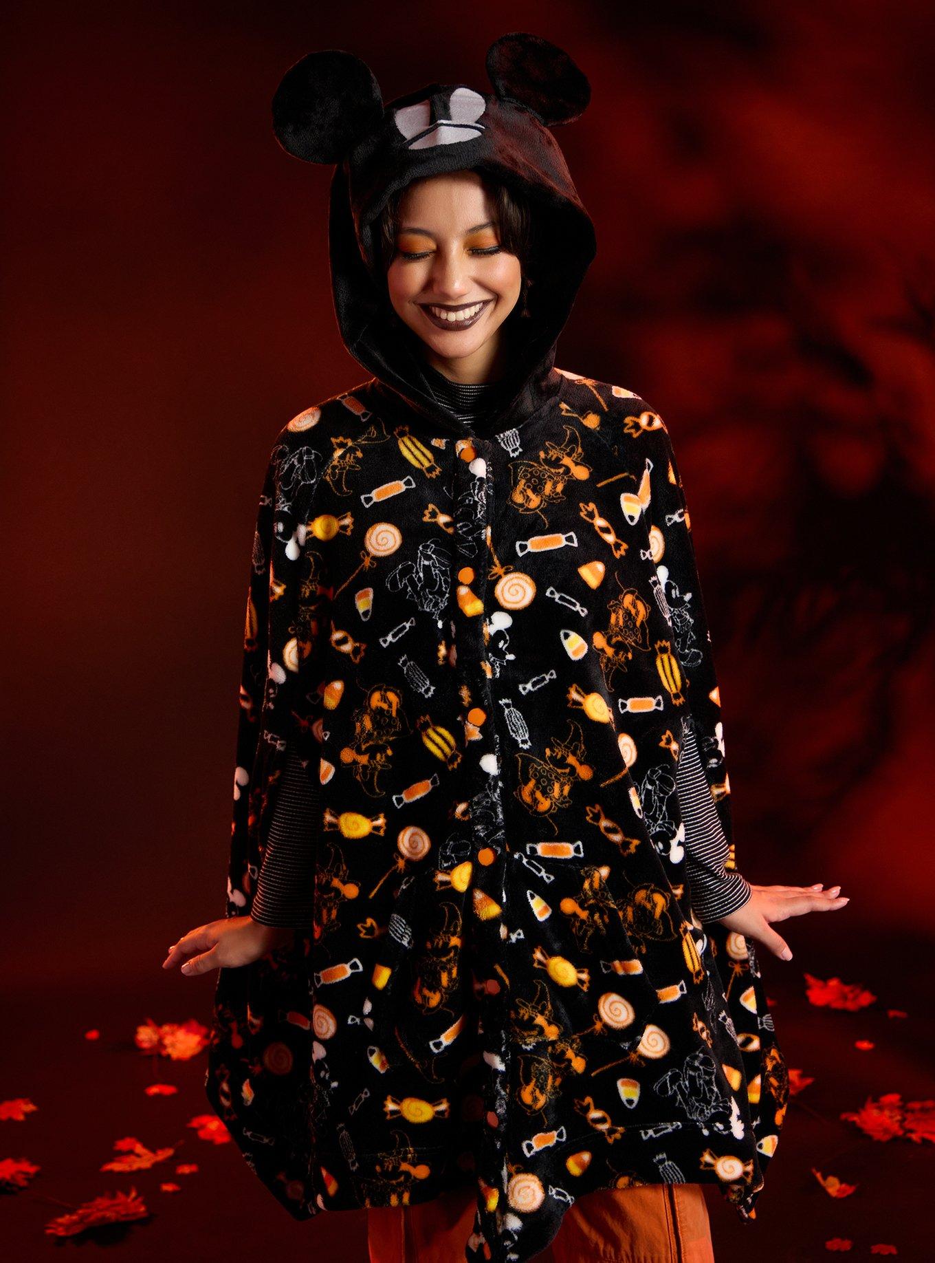 Her Universe Disney Halloween Girls Fuzzy Hooded Cape, BLACK, alternate - view 4