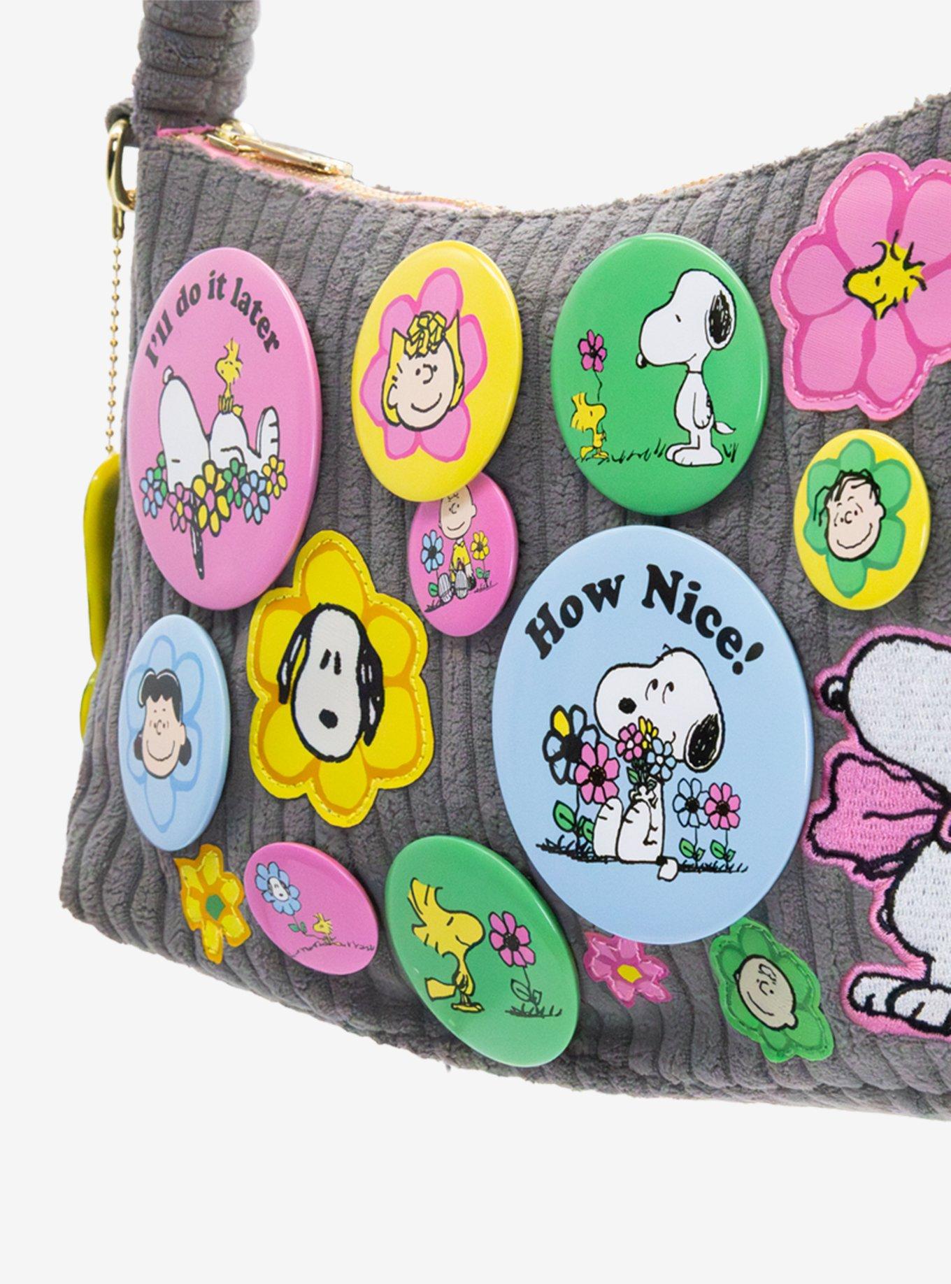 Whatever! Makes You Happy x Peanuts Sherbet Spring Pins & Patches Corduroy Shoulder Crossbody Bag, , alternate - view 3