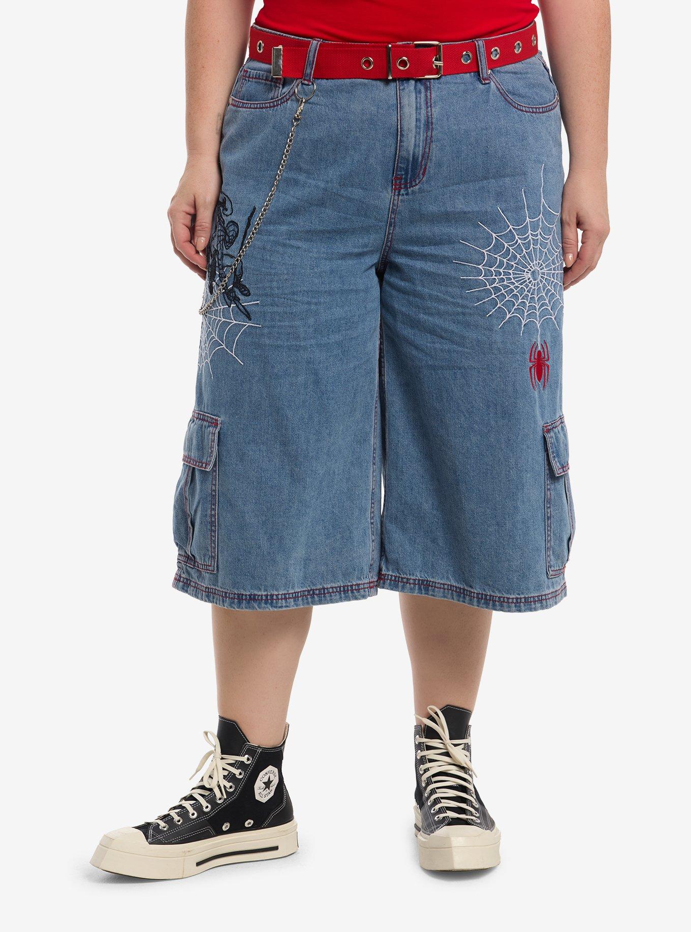 Her Universe Marvel Spider-Man Side Chain Belted Jorts Plus Size, MULTI, alternate