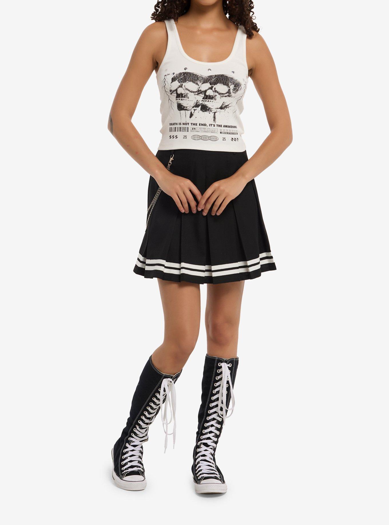 Social Collision Skull Stud Girls Crop Tank Top, , hi-res