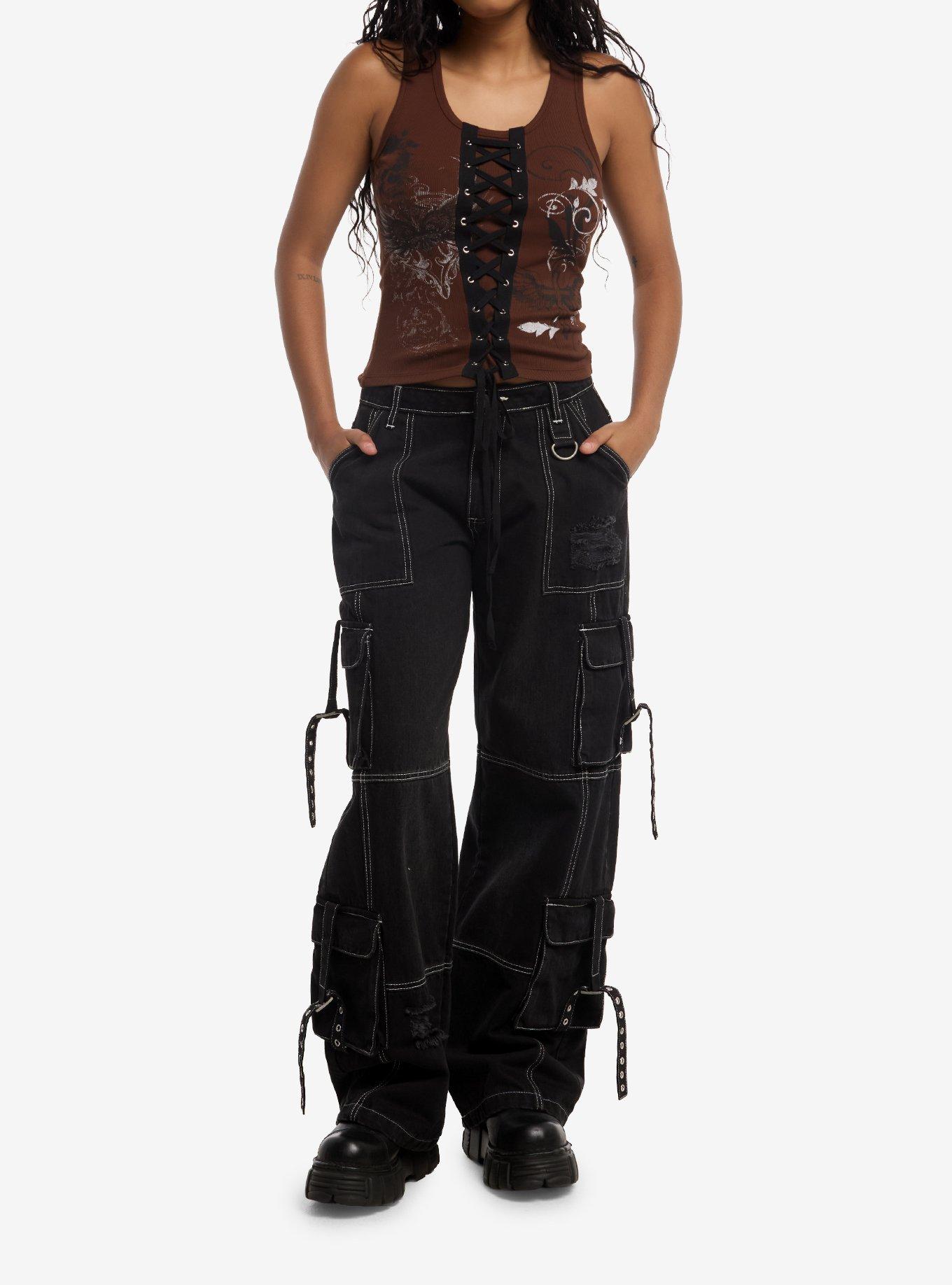 Social Collision Winged Filigree Lace-Up Girls Tank Top, , hi-res